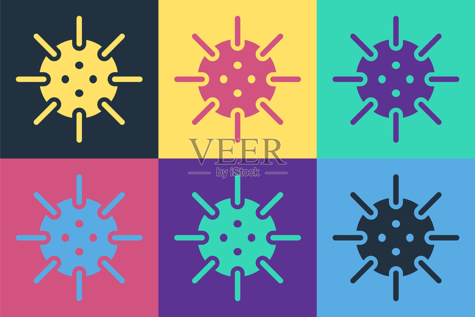 波普艺术海军水雷图标孤立的颜色背景。海炸弹。向量插画图片素材