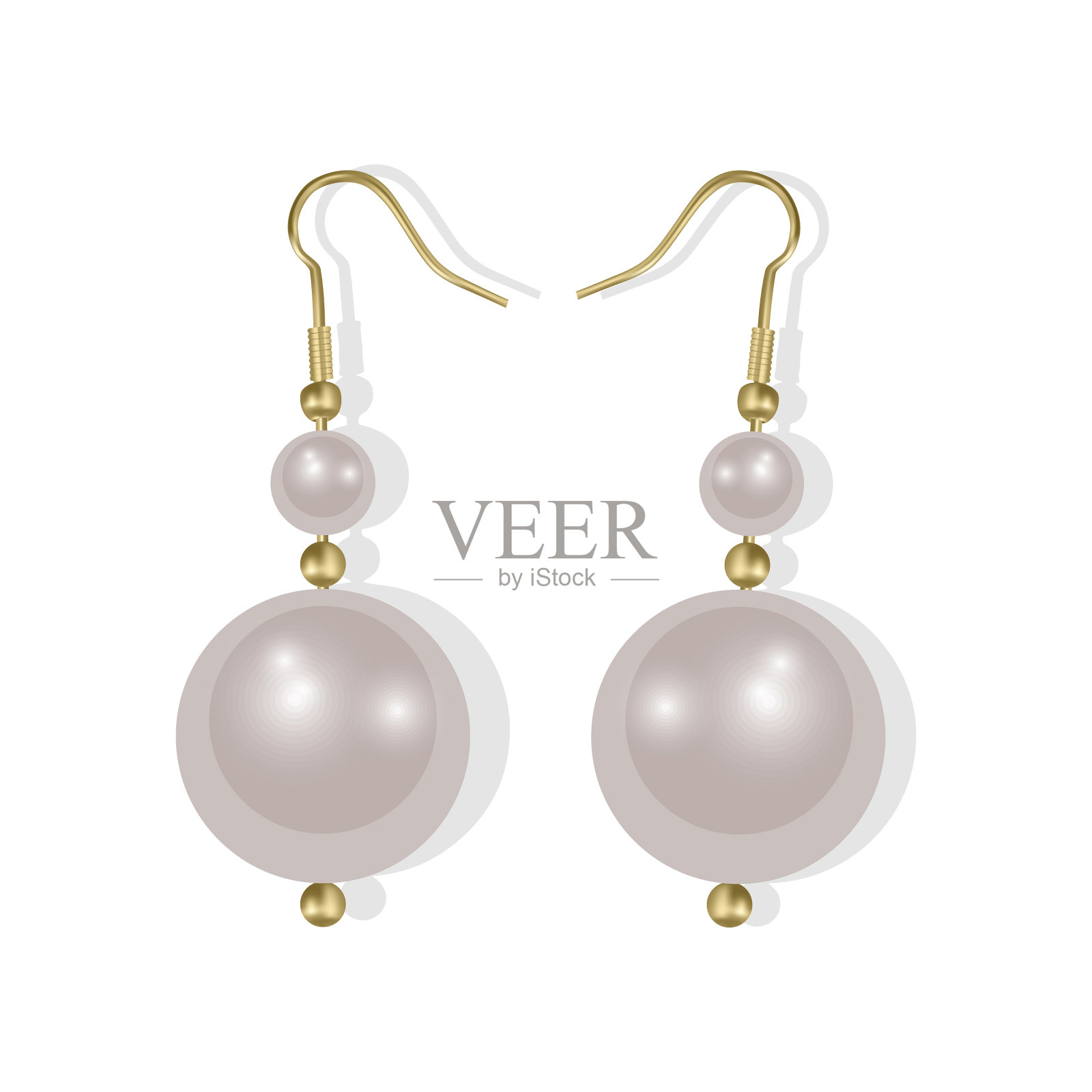 逼真的耳环图标设置黄金珠宝插画图片素材