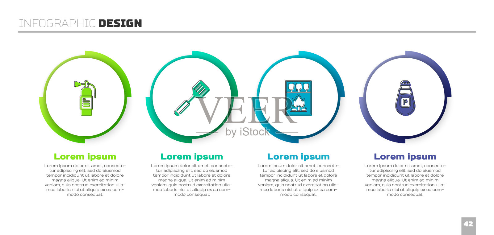 灭火器，抹刀，火柴盒，火柴和胡椒。业务信息模板。向量设计模板素材