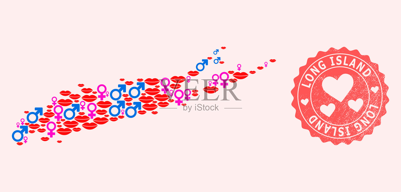 拼贴性感微笑地图和长岛插画图片素材