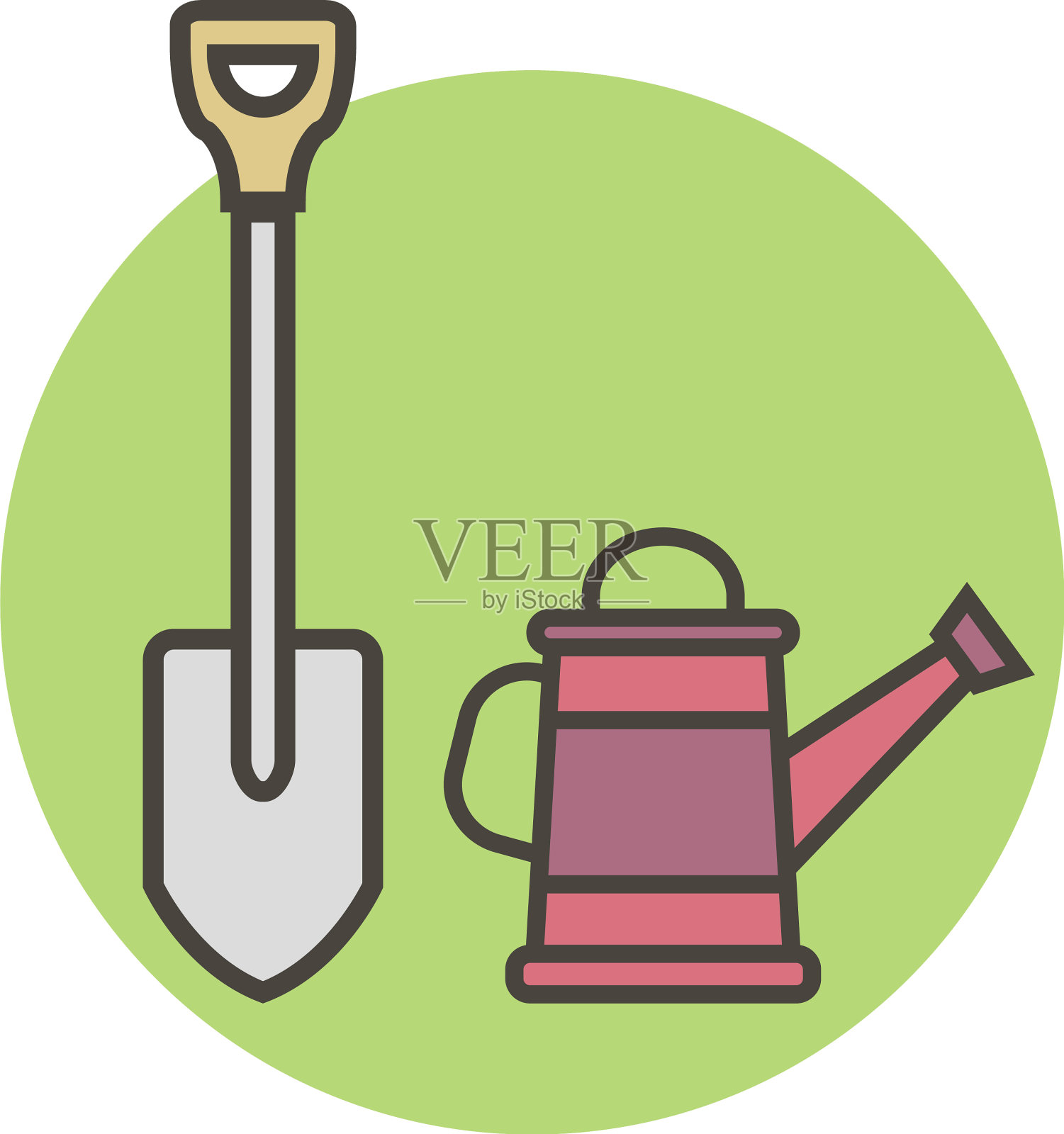 花园用品铲和喷壶设计元素图片