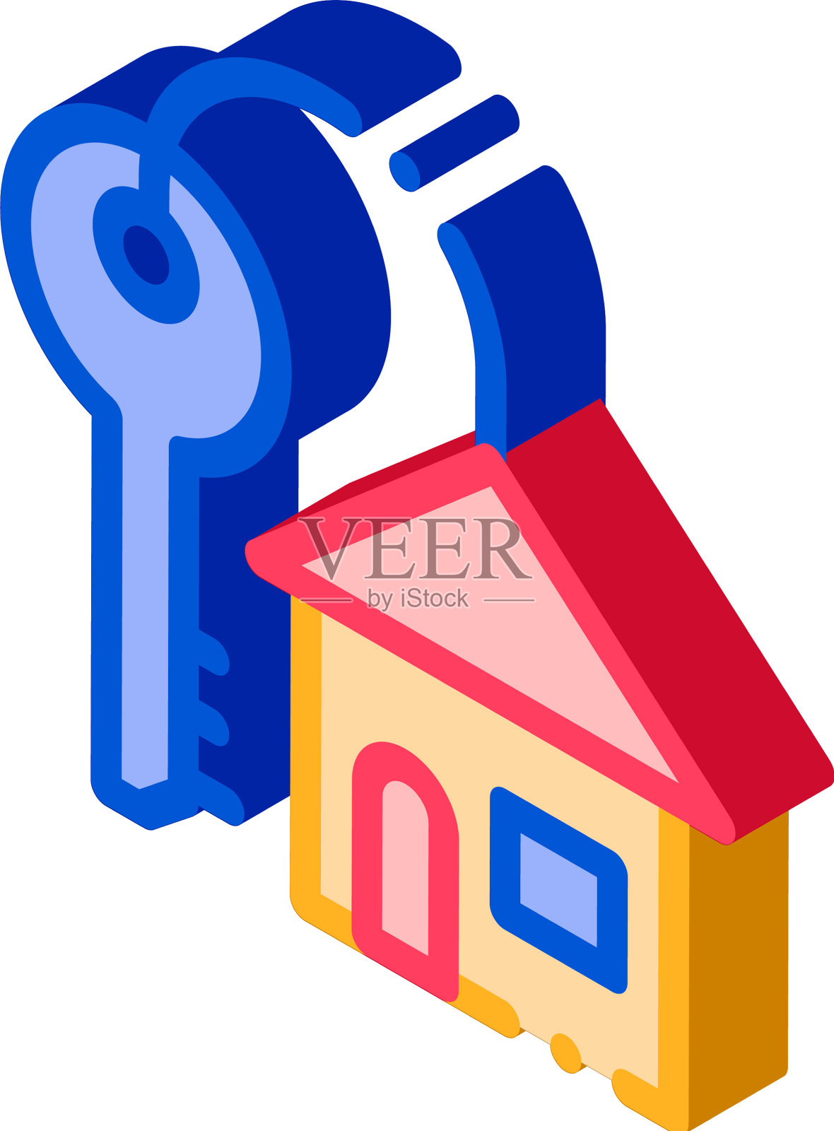 钥匙与钥匙链在建筑形式等距图标设计元素图片