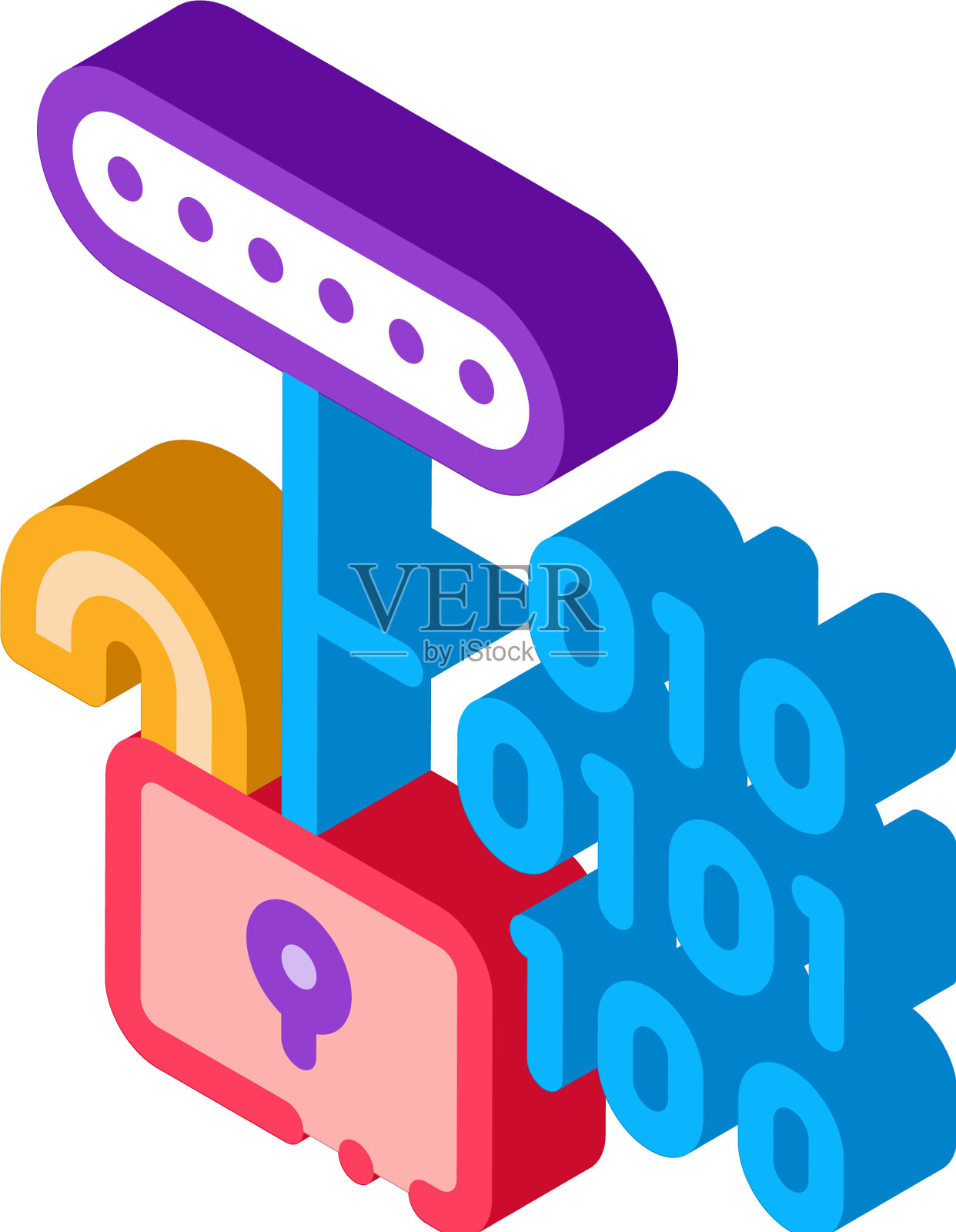 黑客二进制代码等距图标设计元素图片