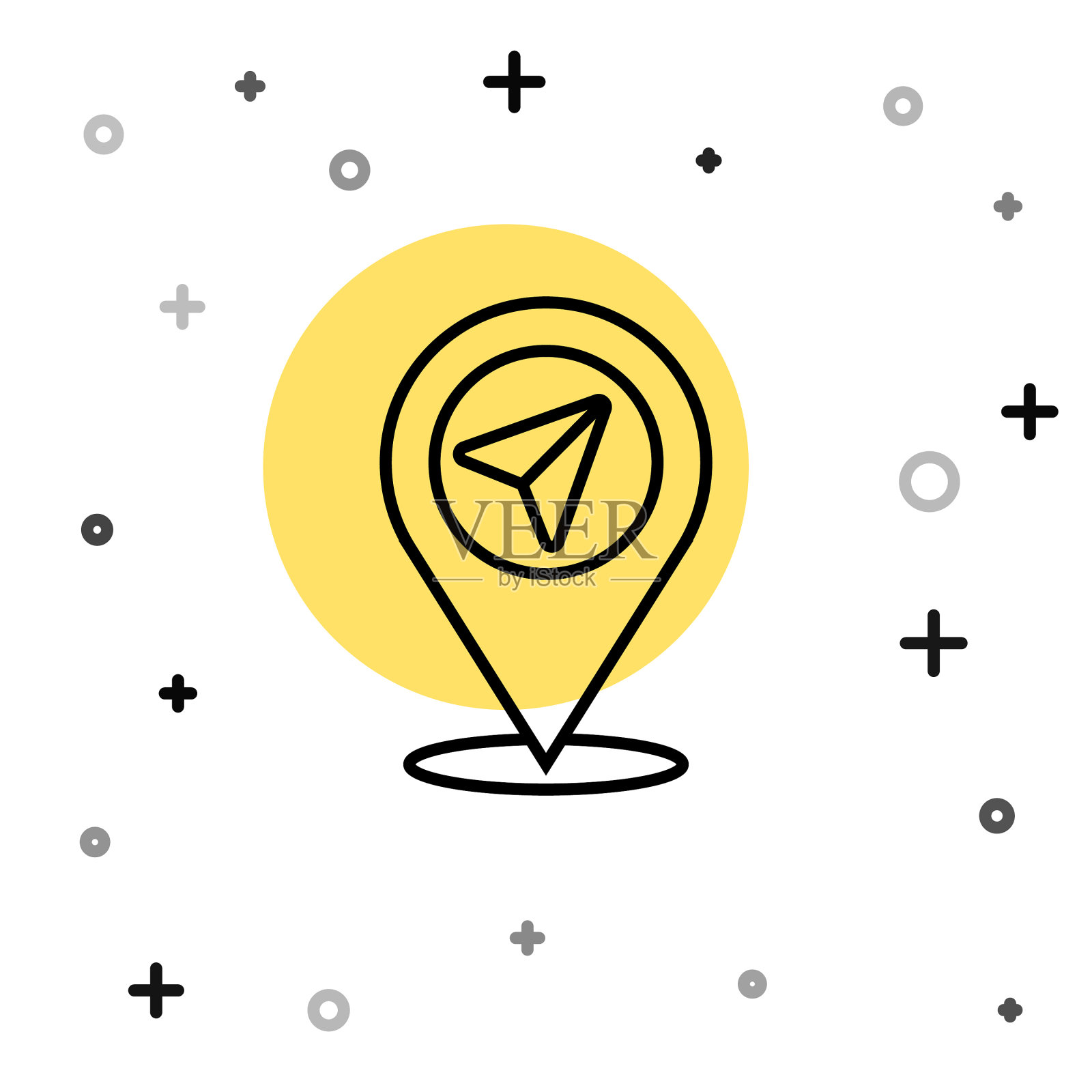 黑线地图引脚图标隔离在白色插画图片素材