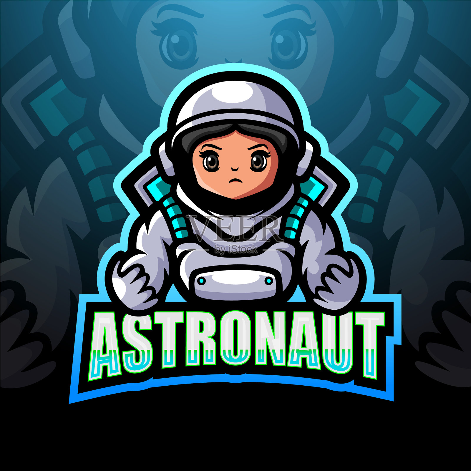 航天员吉祥物电子竞技标志设计插画图片素材
