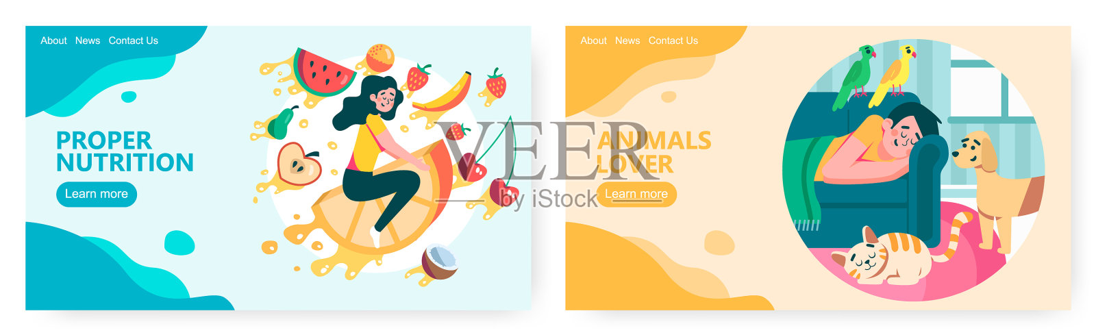 水果和健康的饮食，快乐的宠物主人睡眠设计模板素材