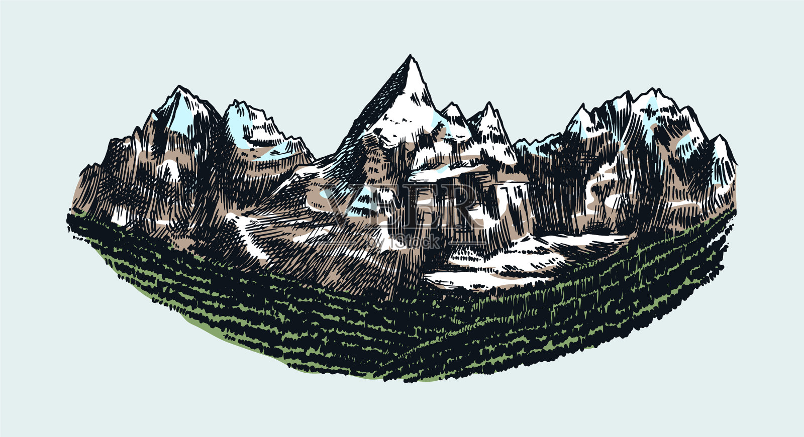 山峰，古老的岩石，古老的高地山脉插画图片素材