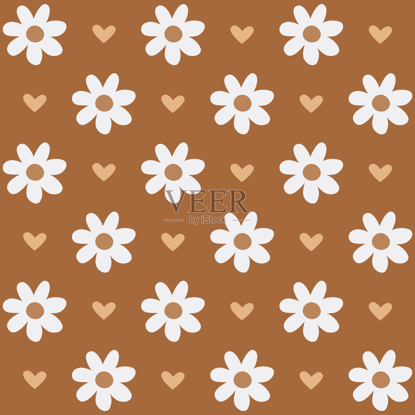 无缝图案与花和心在插画图片素材