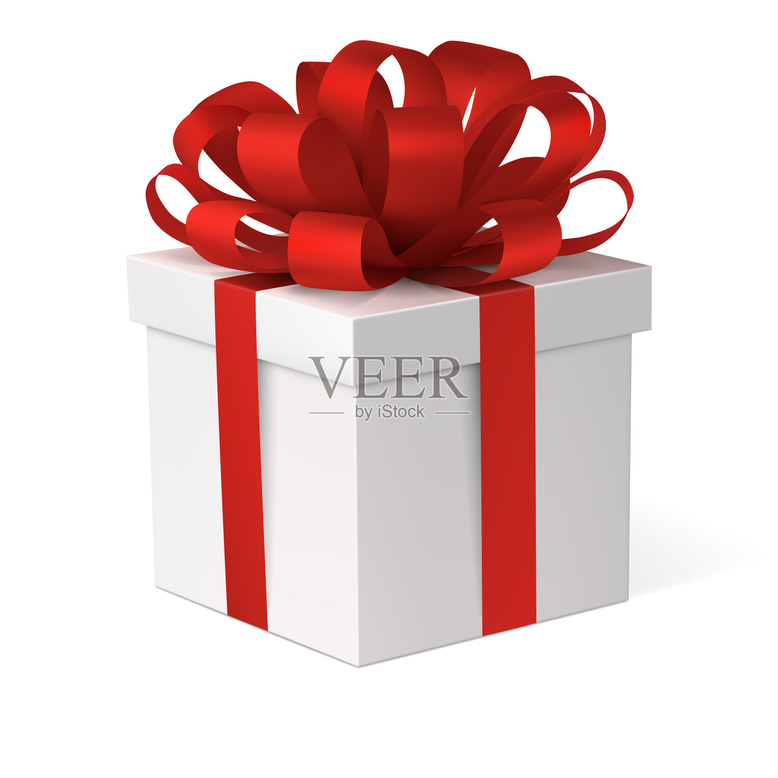 一个带红色蝴蝶结的礼盒。新年的写实装饰。插画图片素材