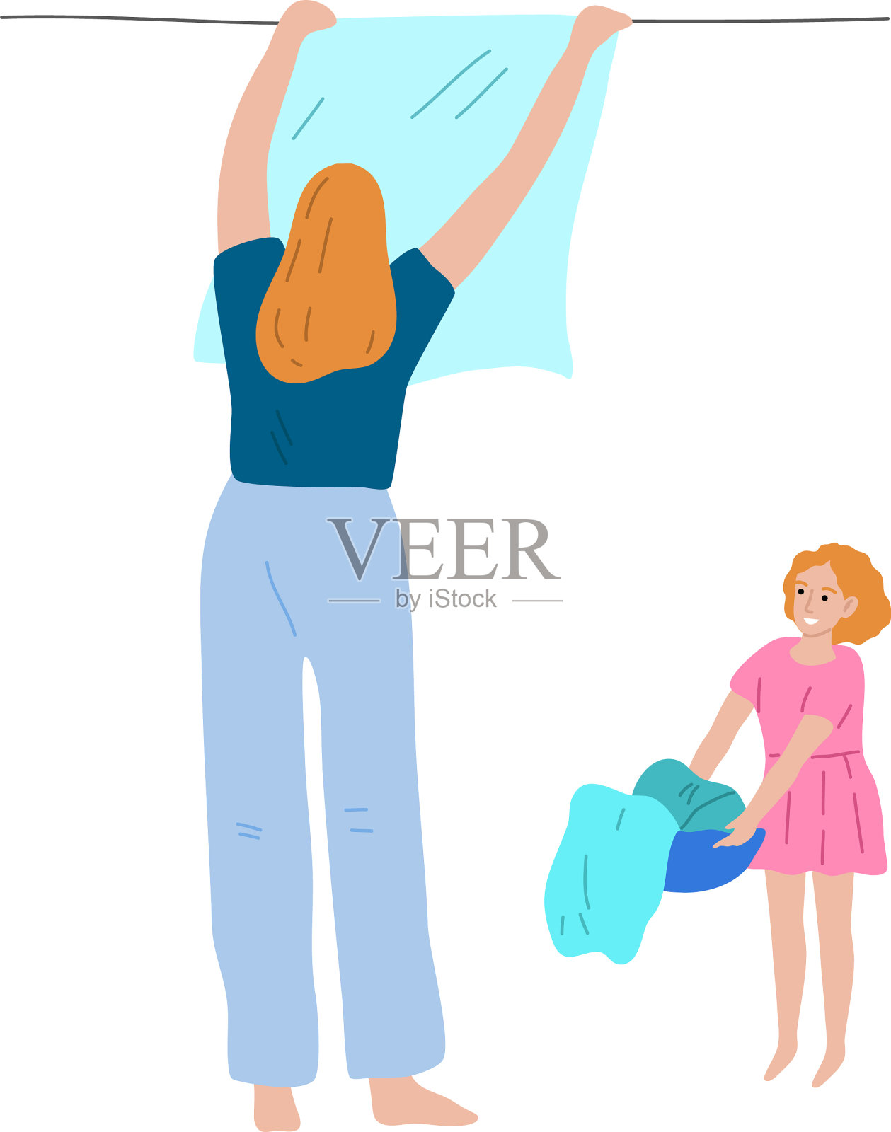 快乐的女儿站着拿着干净的水桶设计元素图片