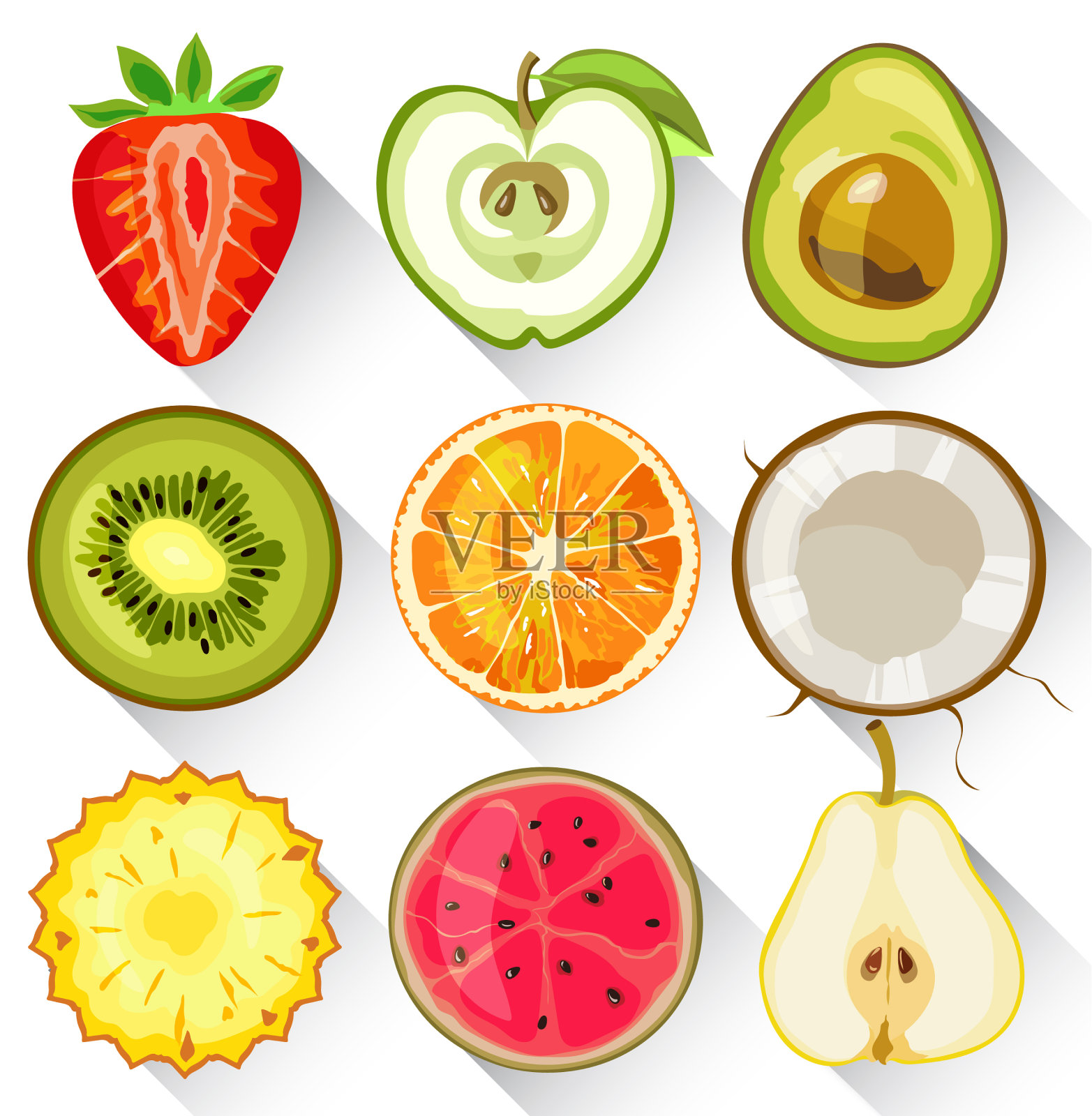 集水果和蔬菜，苹果，猕猴桃，橙子图标素材