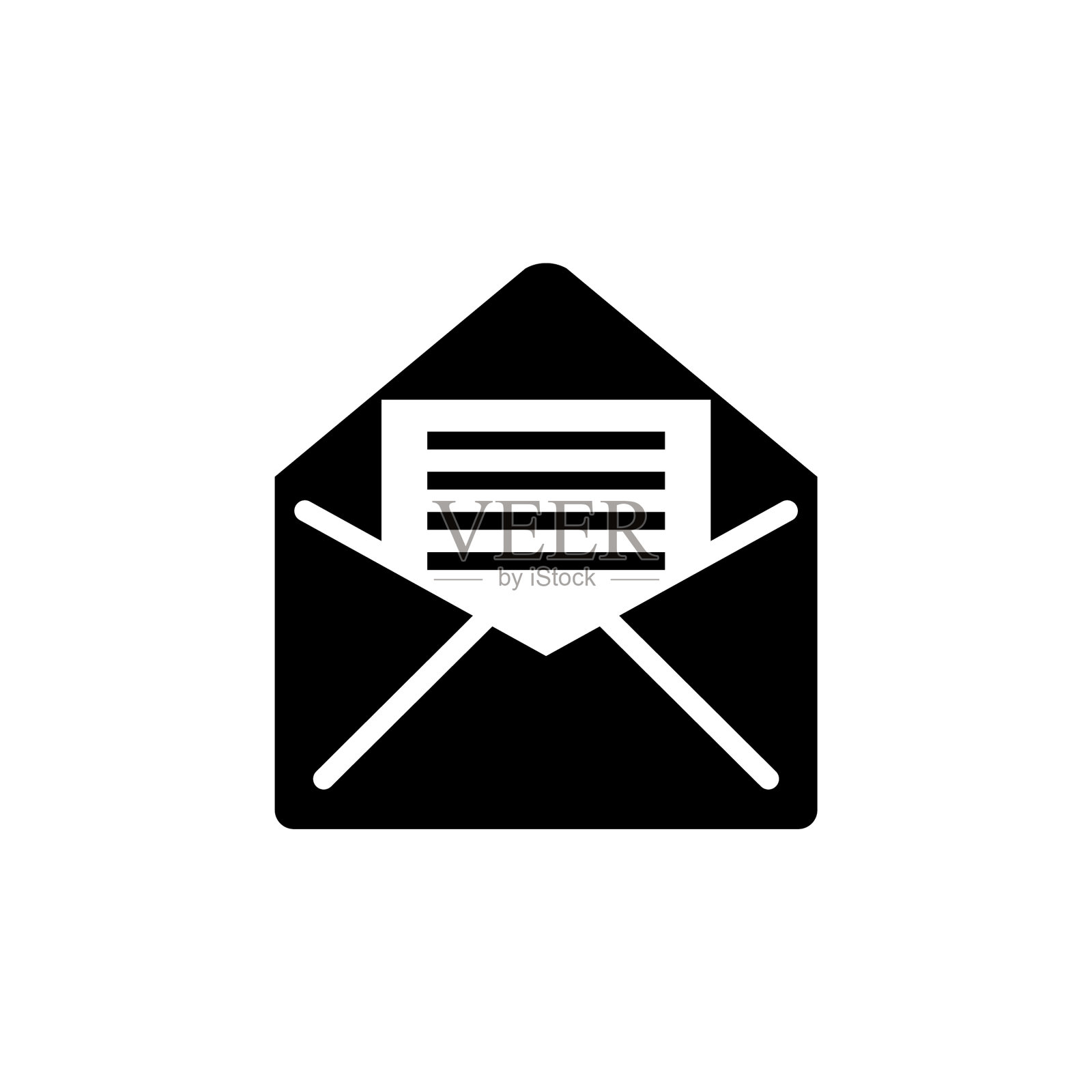 信封用纸张打开字母的平面图标图标素材