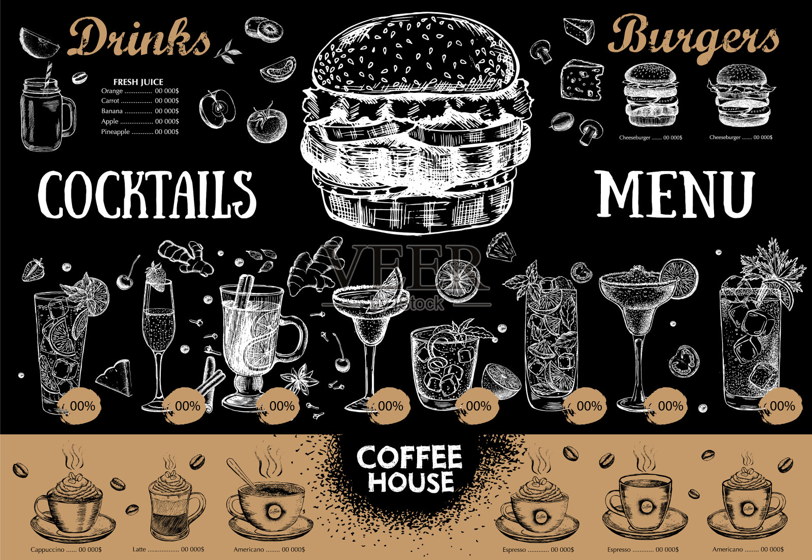 咖啡馆菜单，餐厅，咖啡馆菜单模板插画图片素材