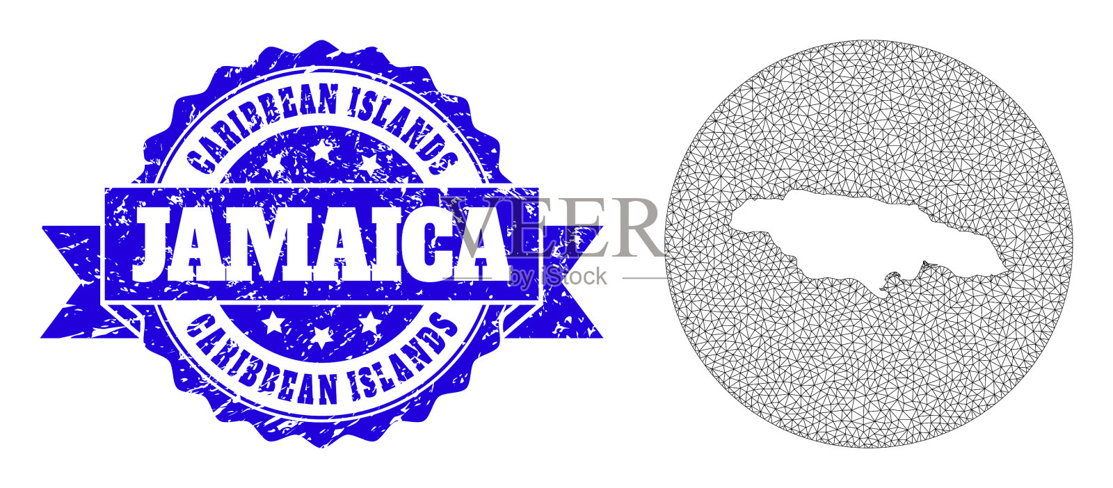 丝网网圈模板绘制牙买加地图插画图片素材