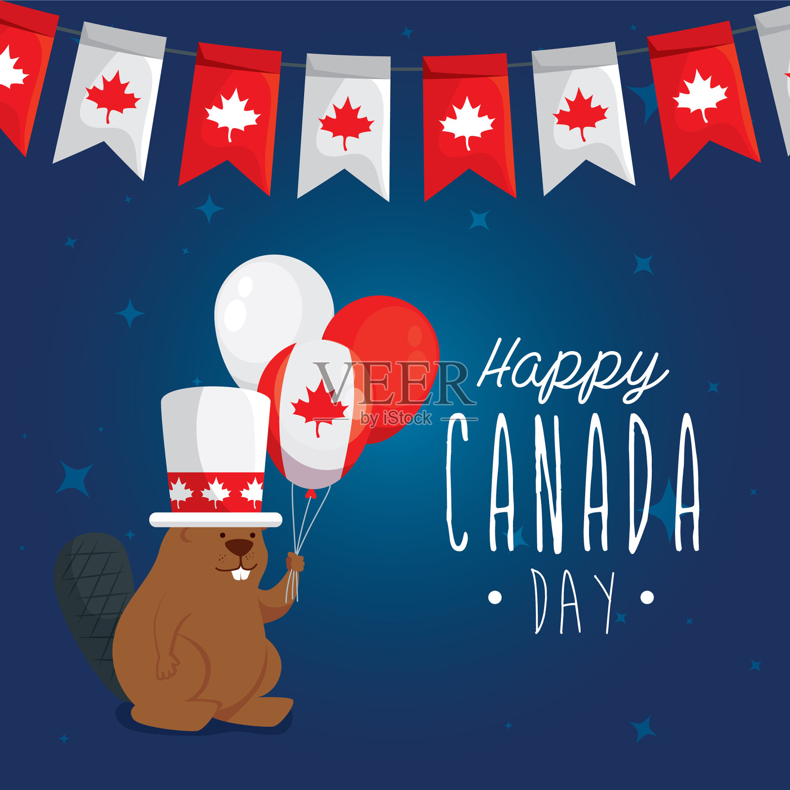 带气球的加拿大海狸加拿大节快乐插画图片素材