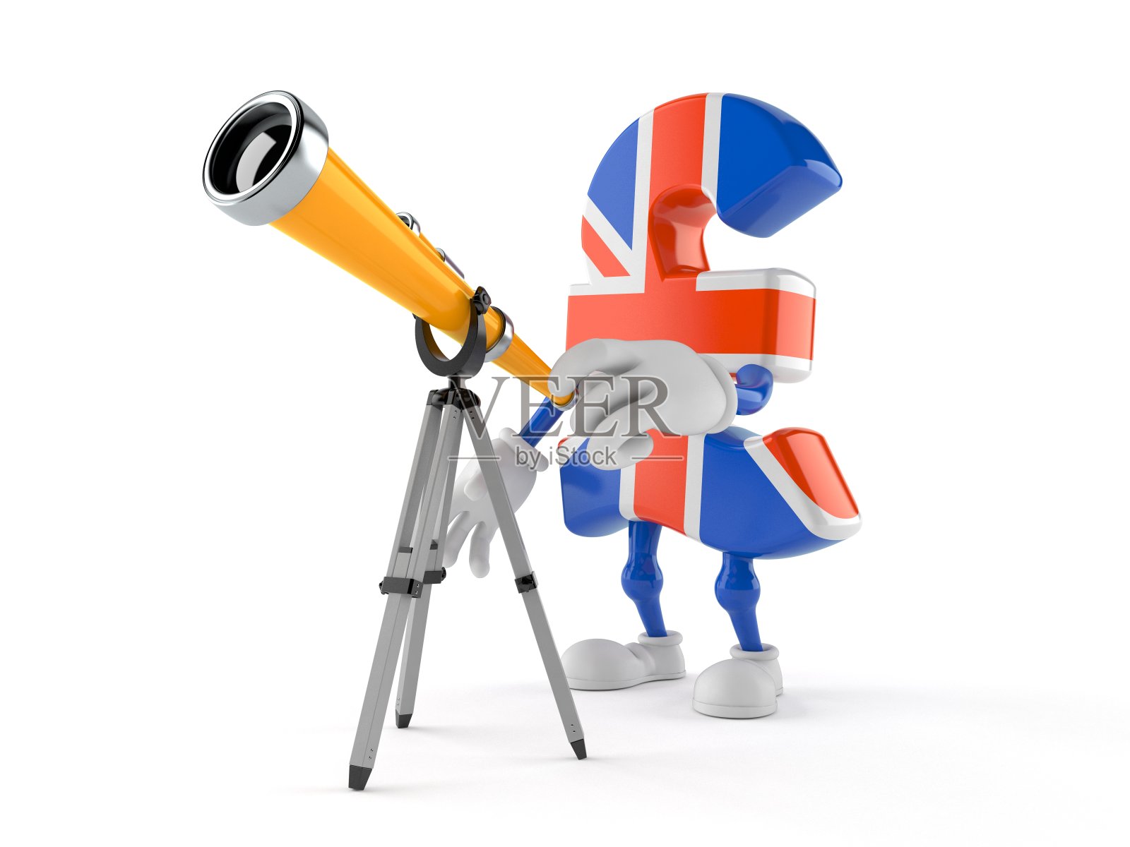 英镑货币字符通过望远镜看照片摄影图片