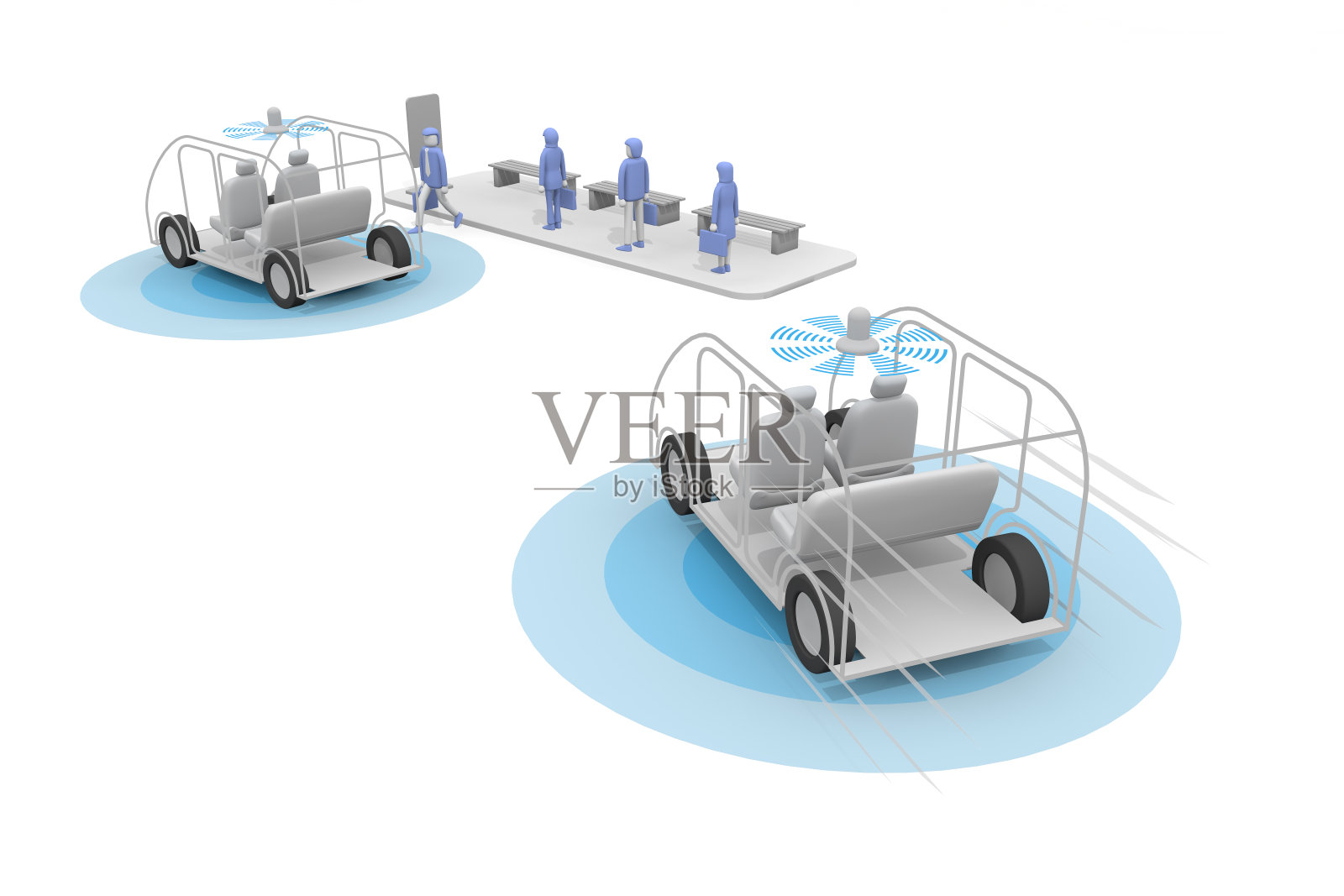 一辆完全无人驾驶的出租车。乘坐自动驾驶出租车。一辆没有司机的车。照片摄影图片