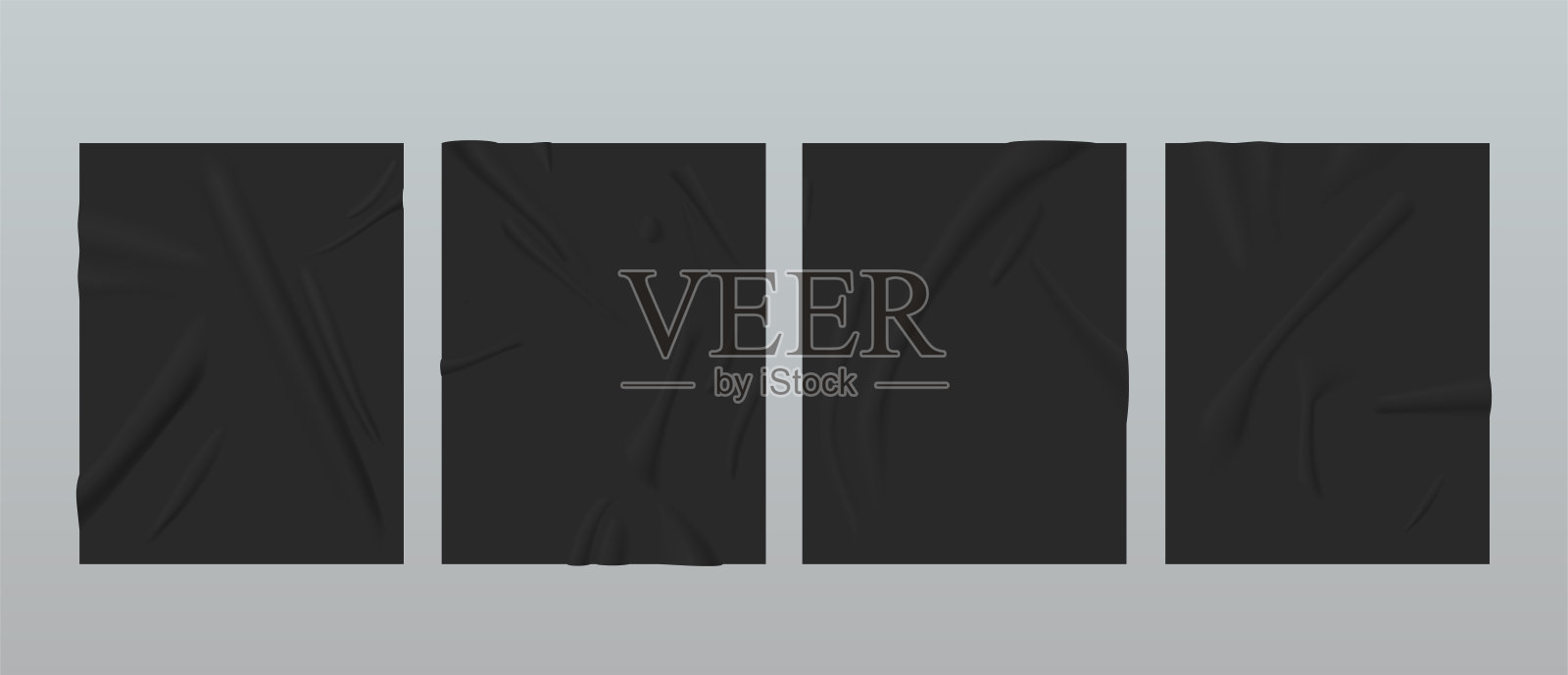 粘黑纸逼真垂直模板集。空创意海报与粘合剂的痕迹。插画图片素材