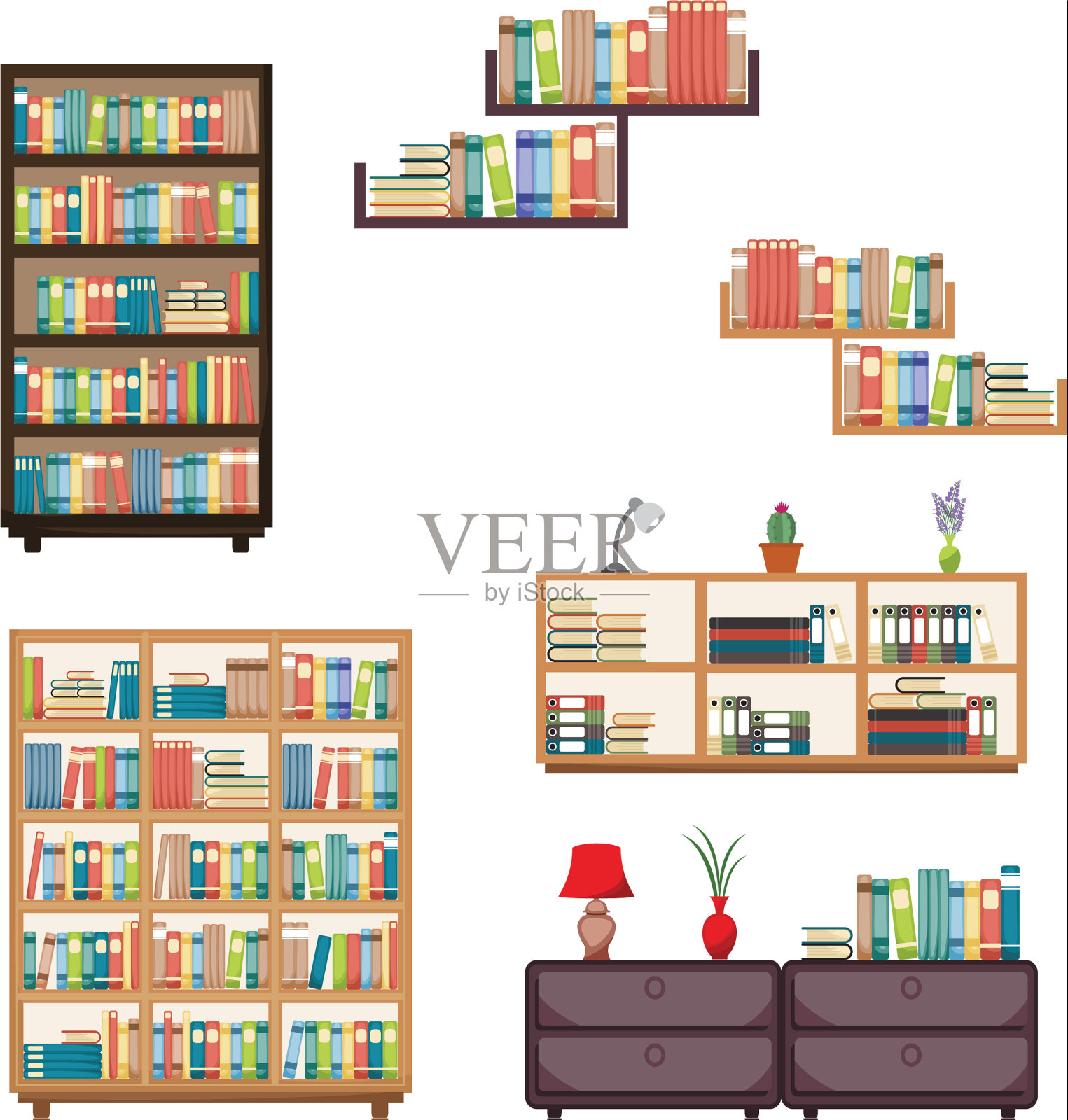 文学书籍堆放在书架书架架上插画图片素材