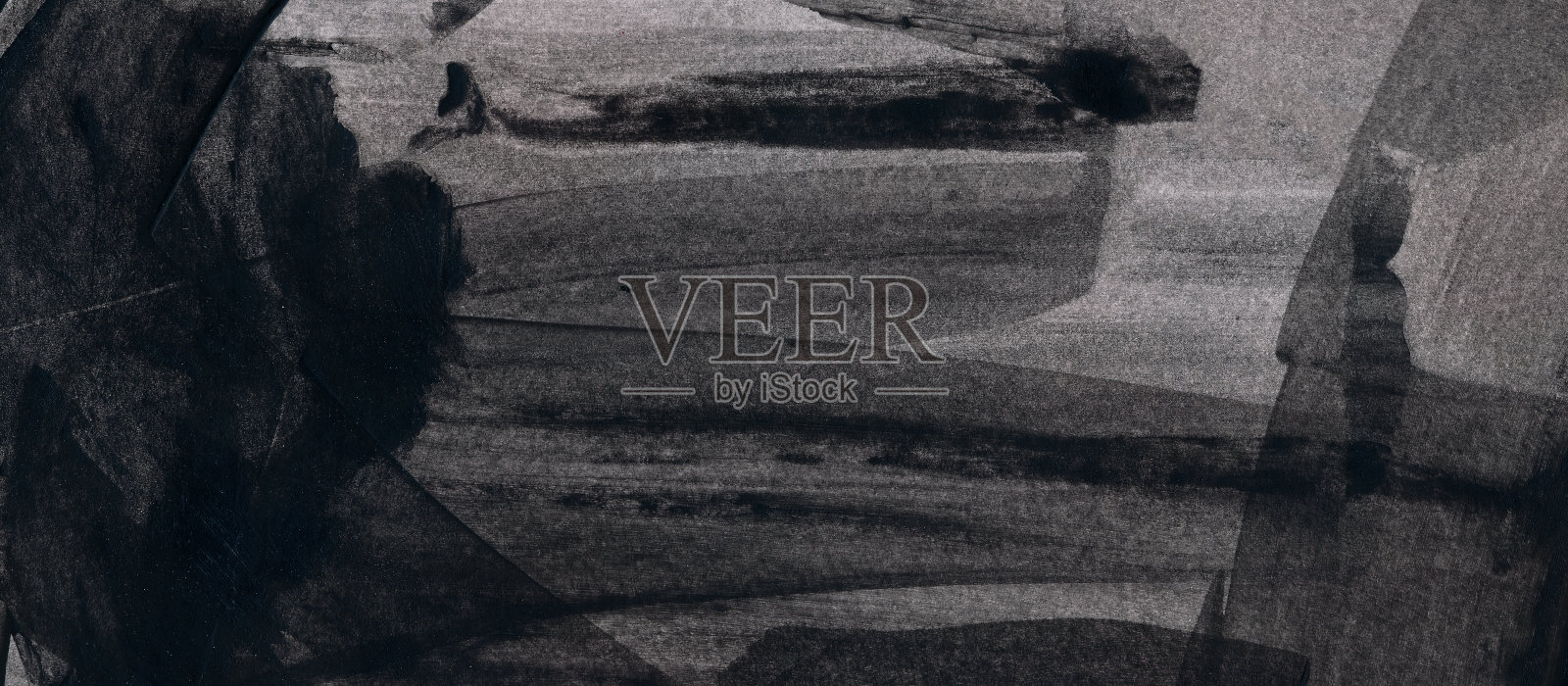 黑色抽象水彩横幅背景。单色水彩渐变，手绘纹理。插画图片素材