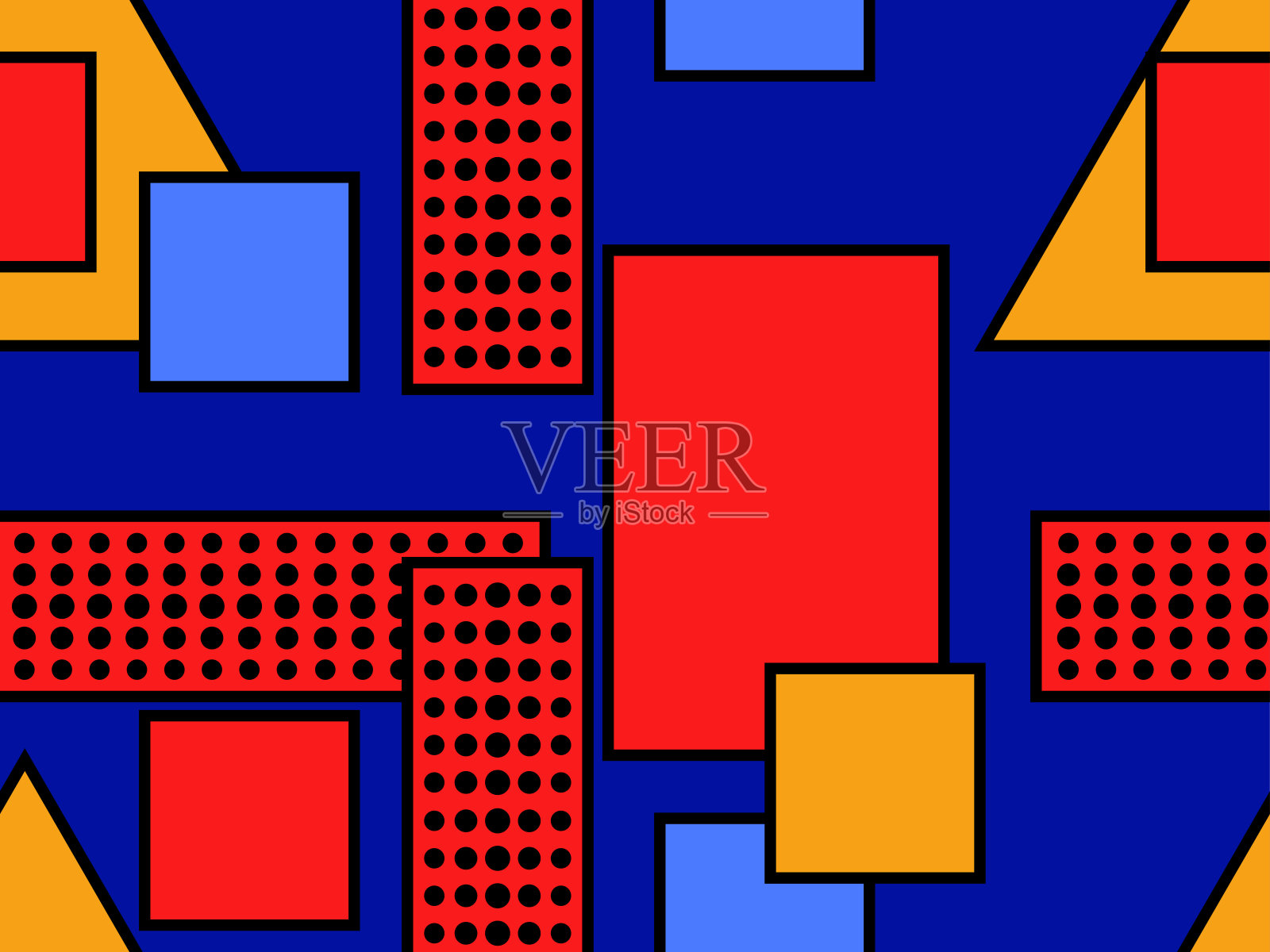 80年代风格的几何无缝图案。包豪斯几何造型设计。背景三角形，圆形和方形的小册子，横幅和包装纸。矢量图插画图片素材