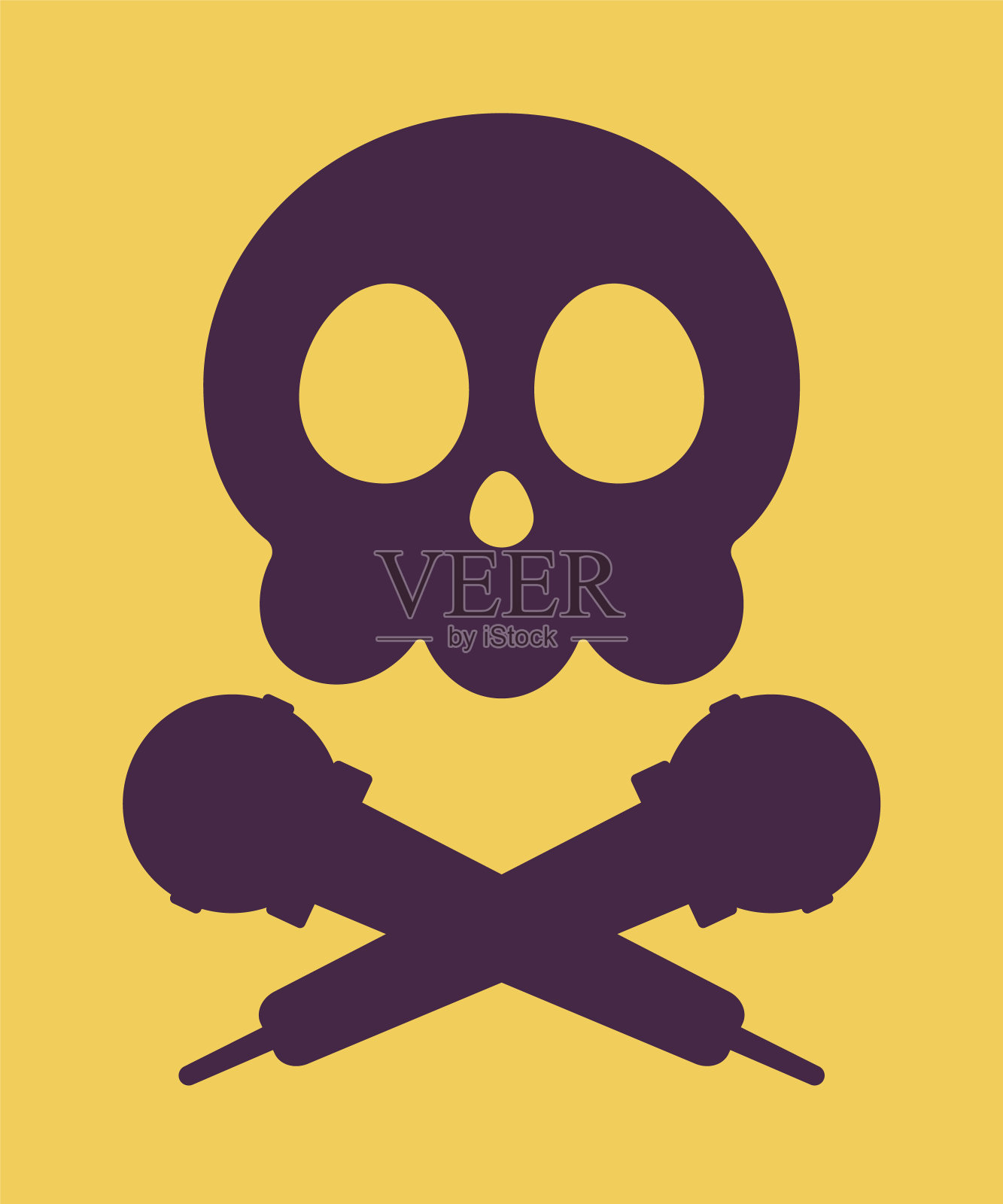 音乐盗版图标，头骨和麦克风交叉插画图片素材