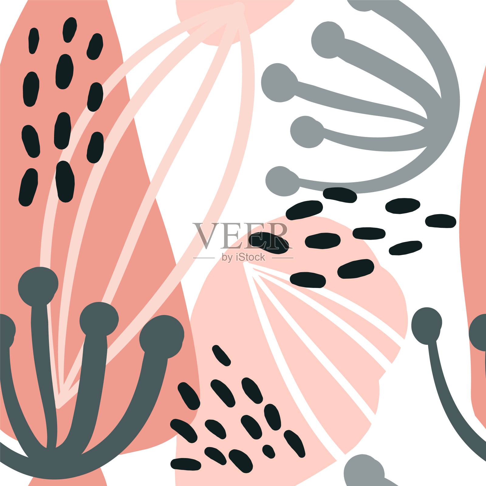 无缝重复图案与花卉元素在柔和的颜色插画图片素材