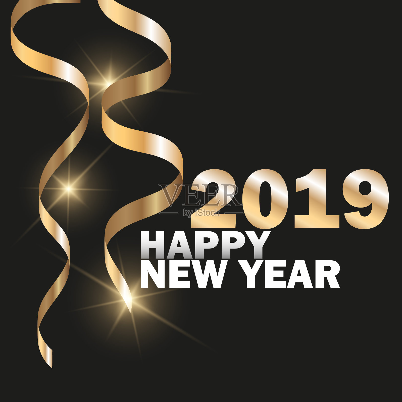 矢量2019年新年黑色背景与金色闪闪的五彩纸屑。节日的设计设计模板素材