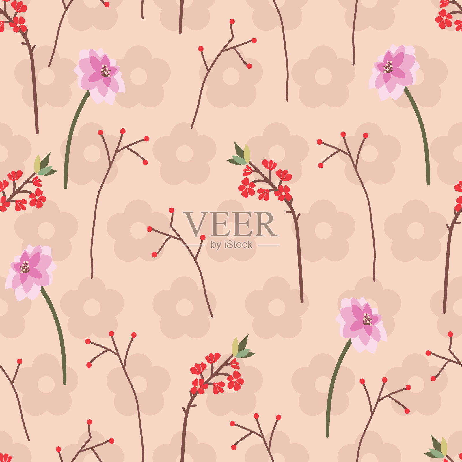 植物花卉插枝矢量无缝模式插画图片素材