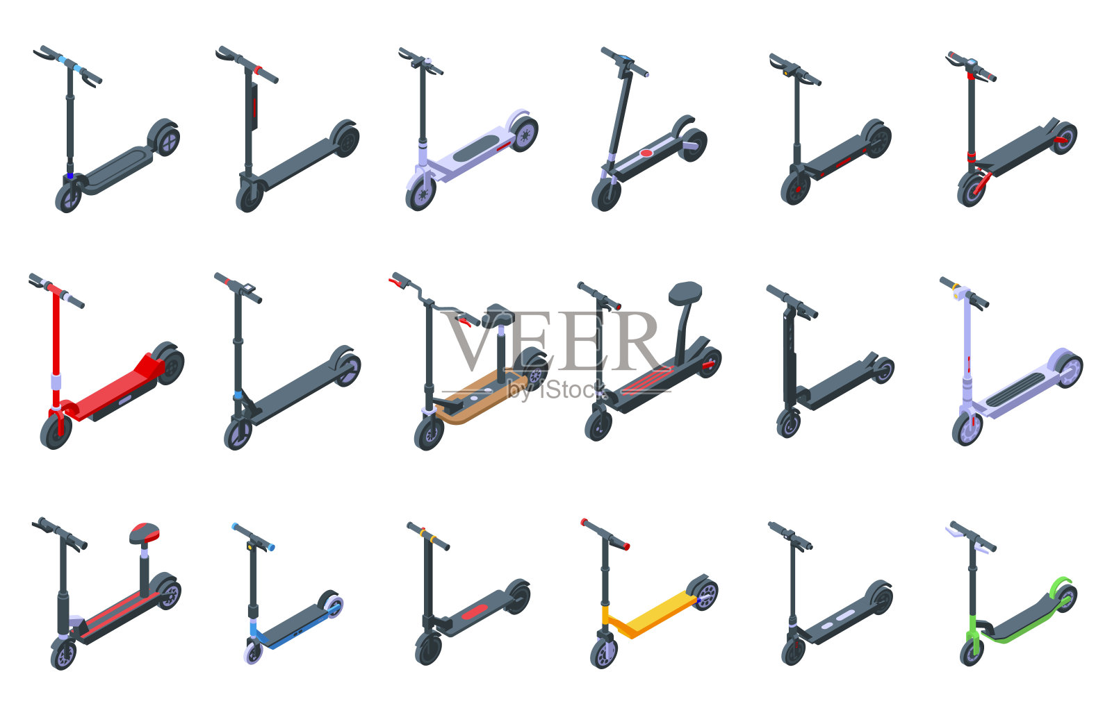 电动滑板车图标设置，等距样式插画图片素材