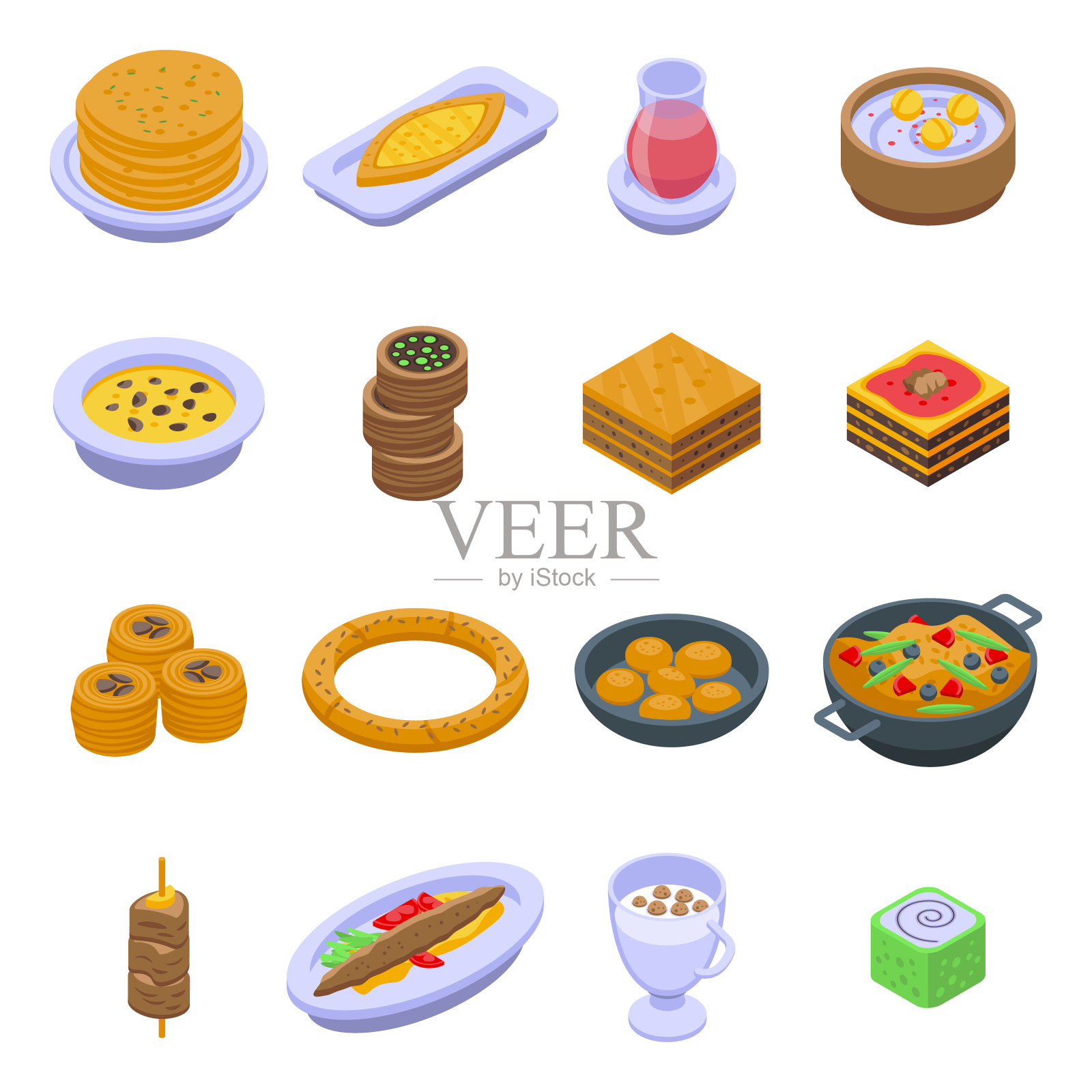 土耳其食物图标设置，等距风格插画图片素材
