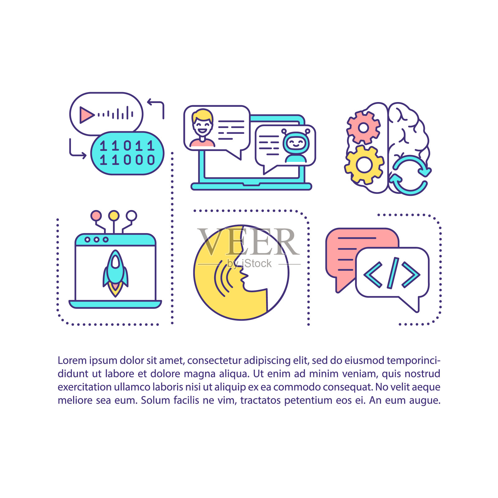 机器学习概念图标与文本图标素材