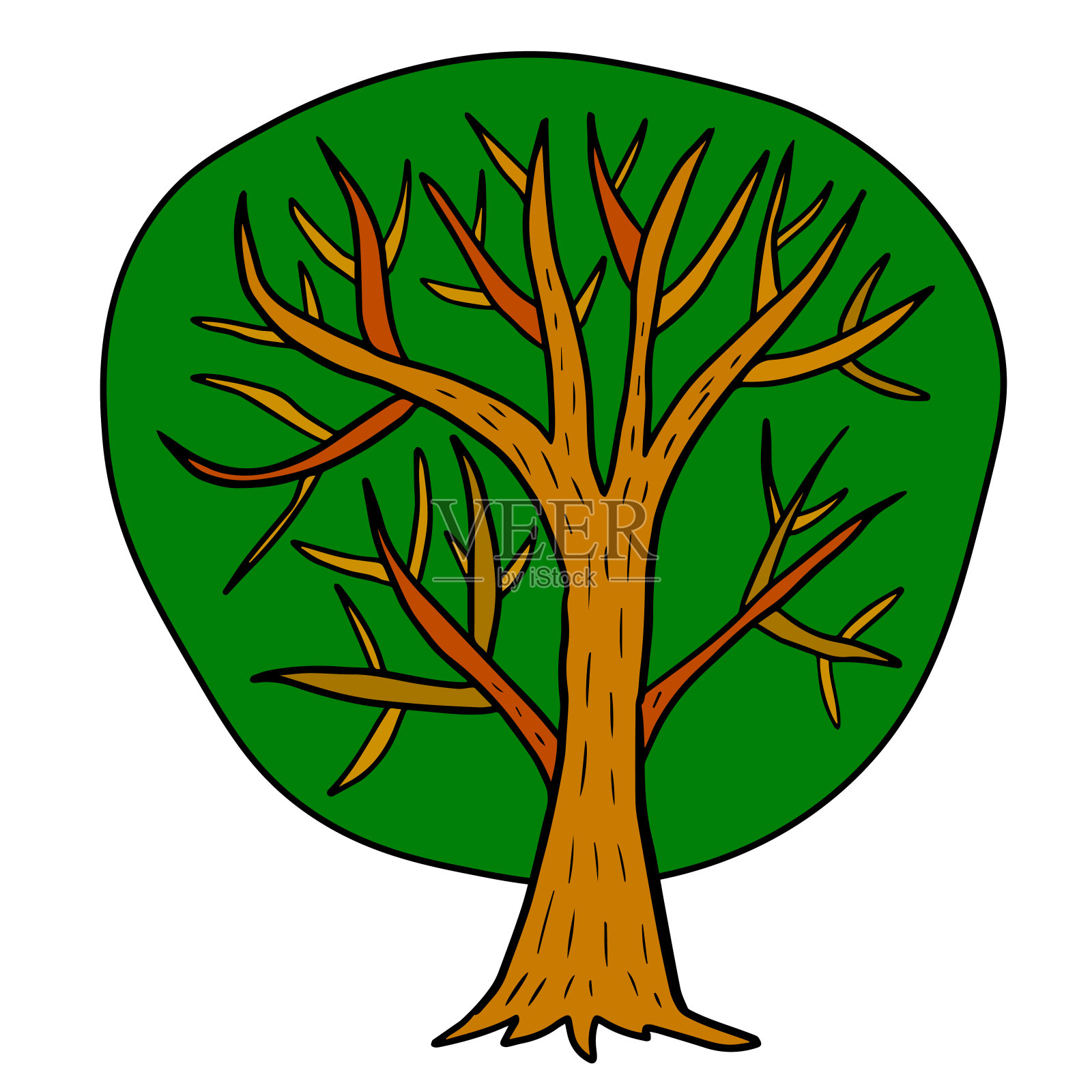 卡通涂鸦绿色的树孤立在白色的背景。插画图片素材