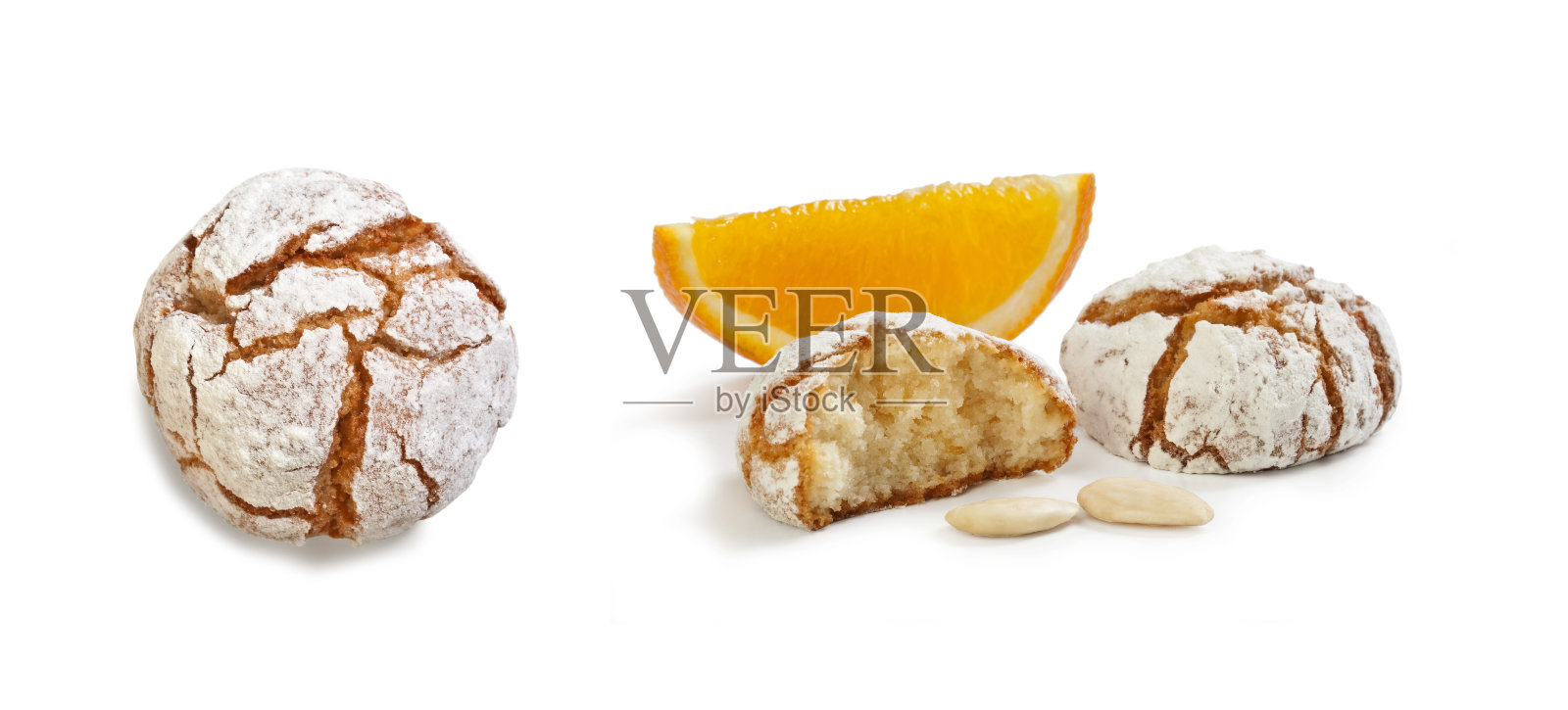 西西里杏仁饼干，橙酱——“曼多拉意大利面”照片摄影图片