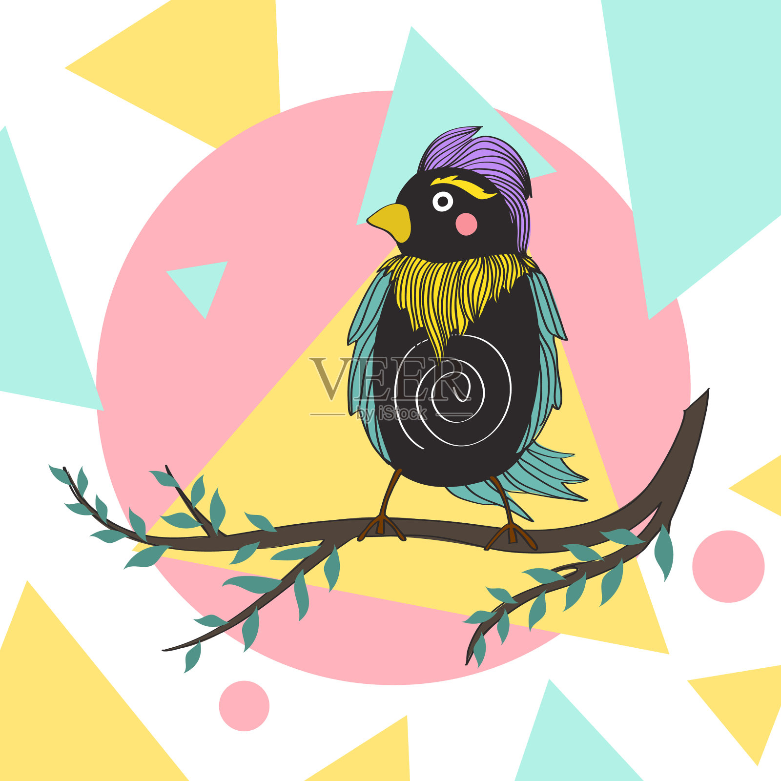 时髦的鸟和抽象几何风格插画图片素材