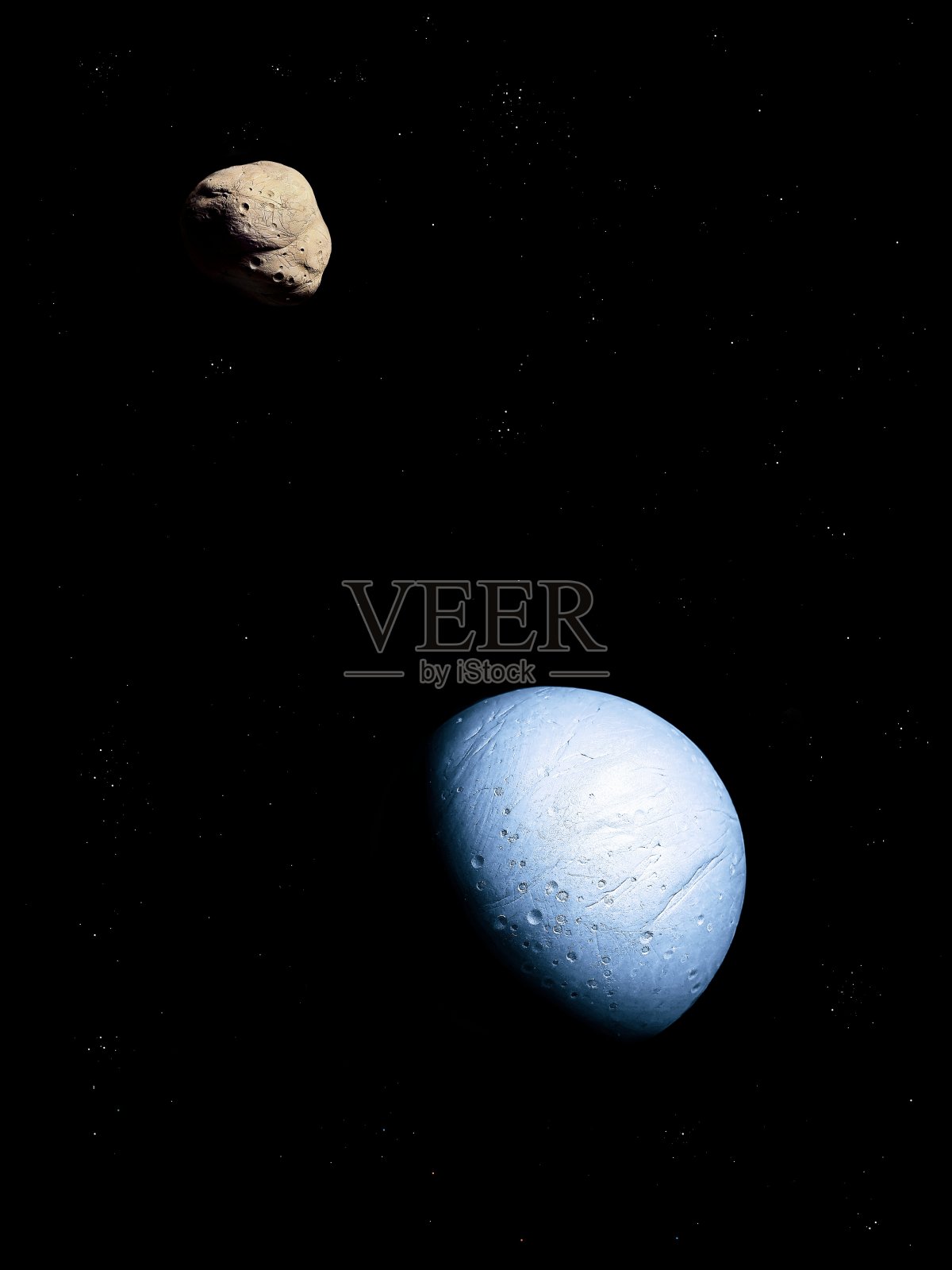 深太空中有陨石坑和大型小行星的岩石行星照片摄影图片