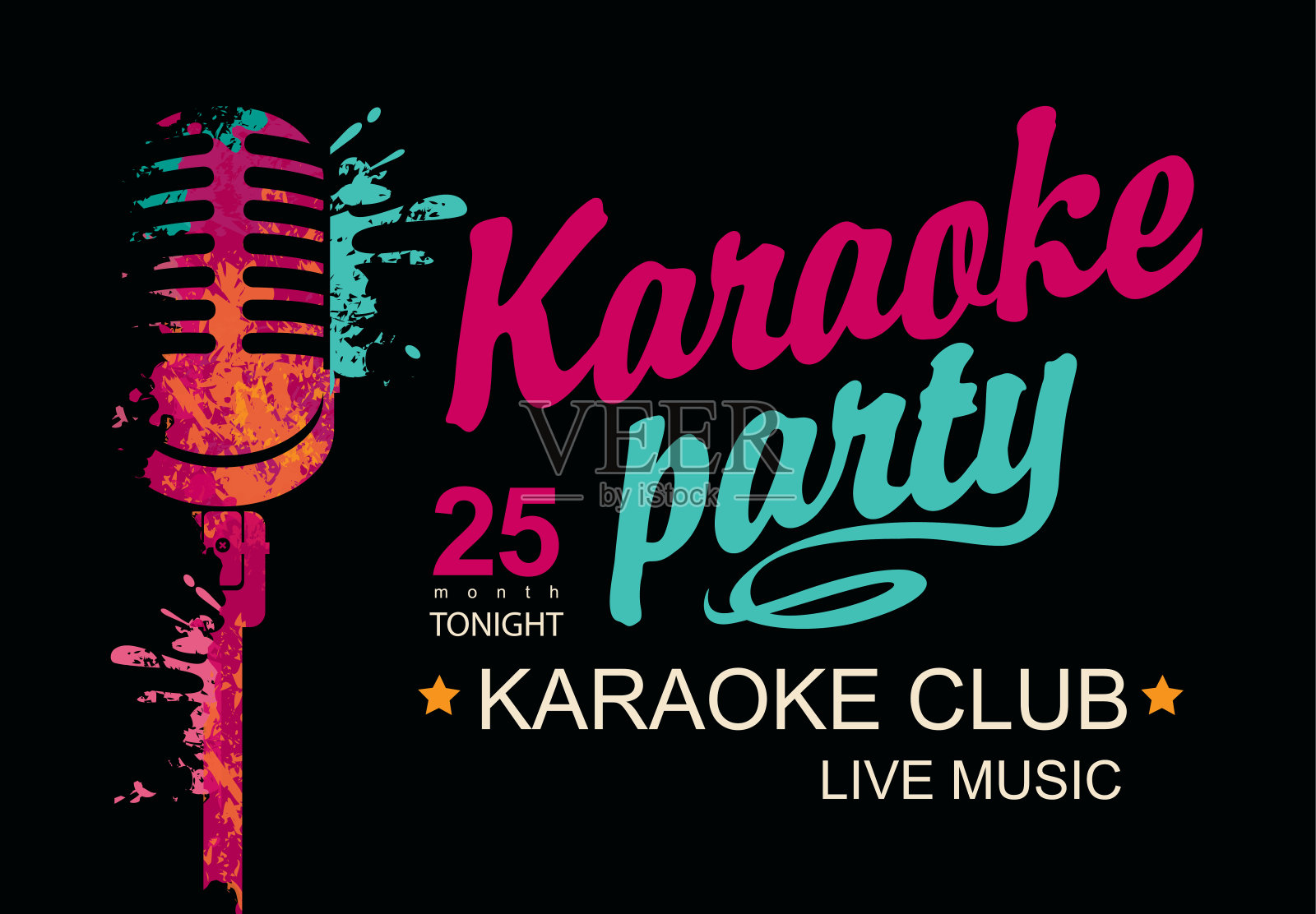 配有麦克风的卡拉ok派对音乐横幅设计模板素材