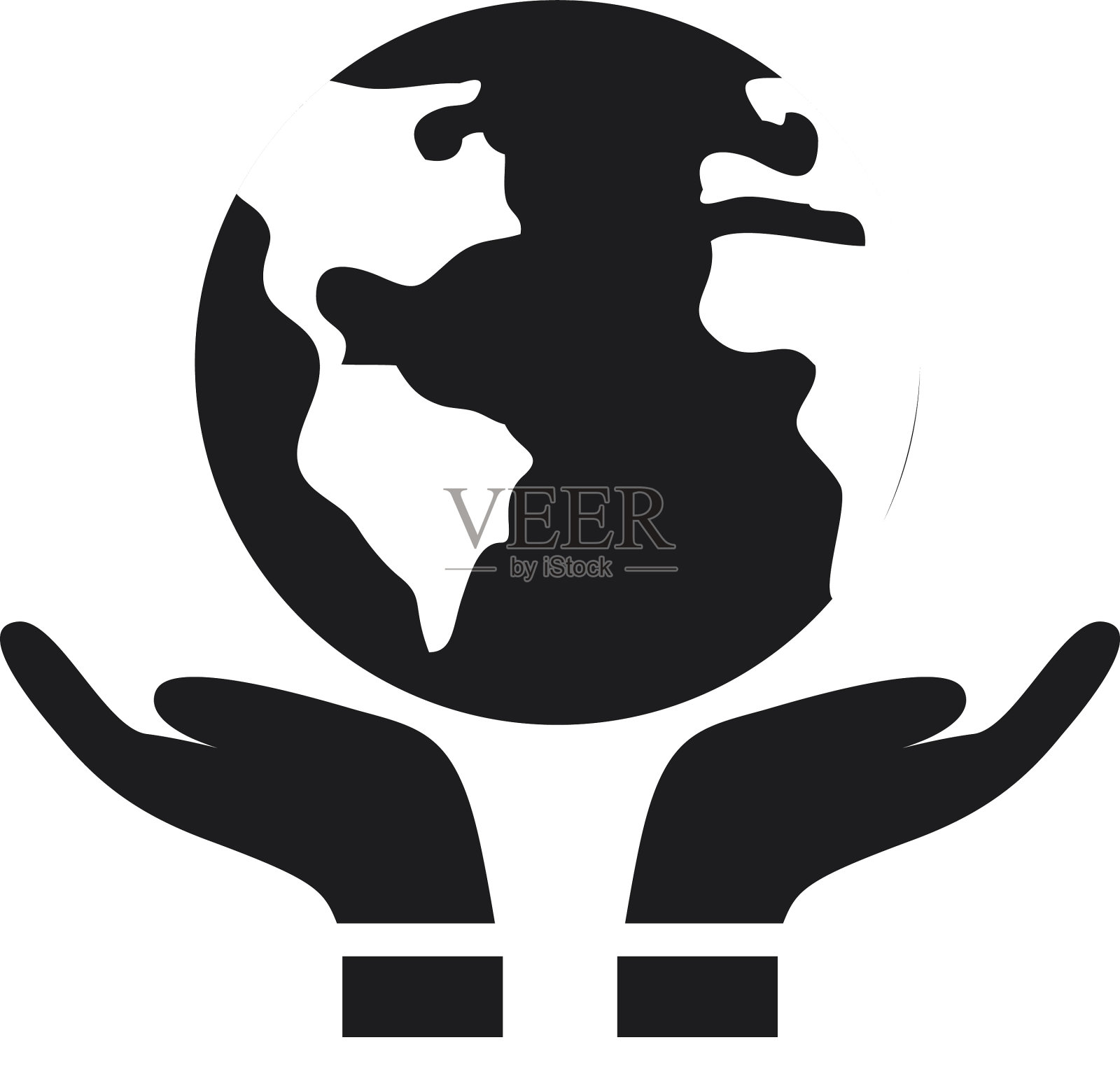 手与地球行星上剪影风格插画图片素材