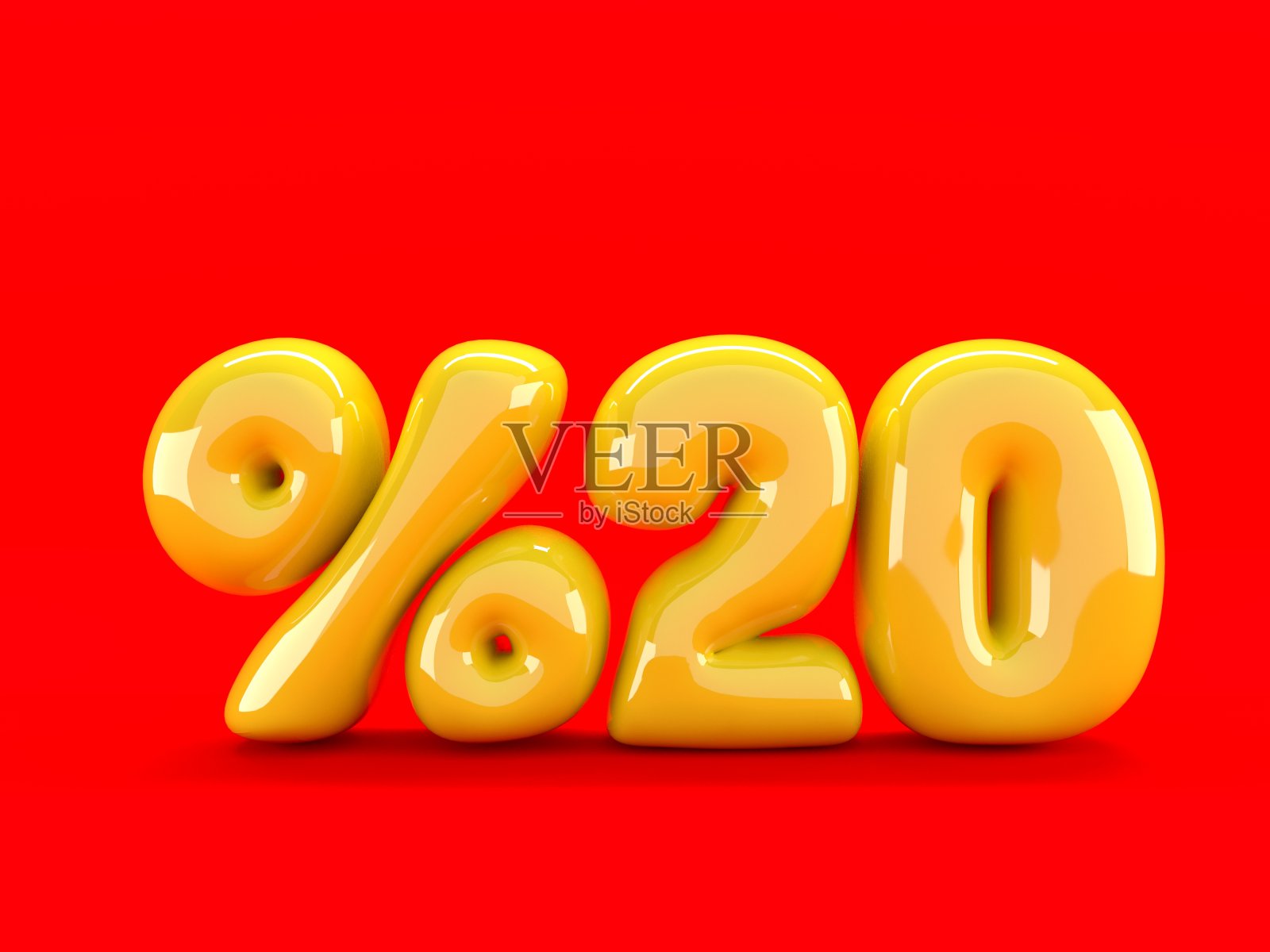 3D渲染文本在20%的黄色在红色的背景照片摄影图片