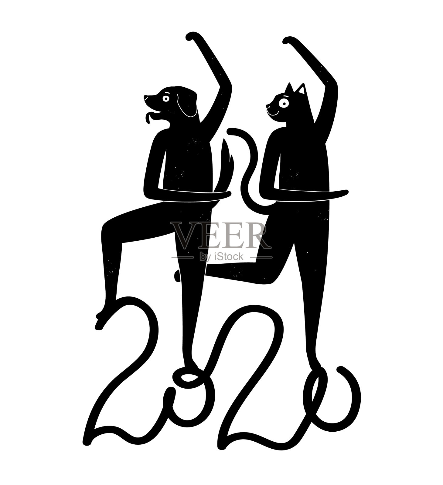 2020年的新年有跳舞的猫和狗设计元素图片