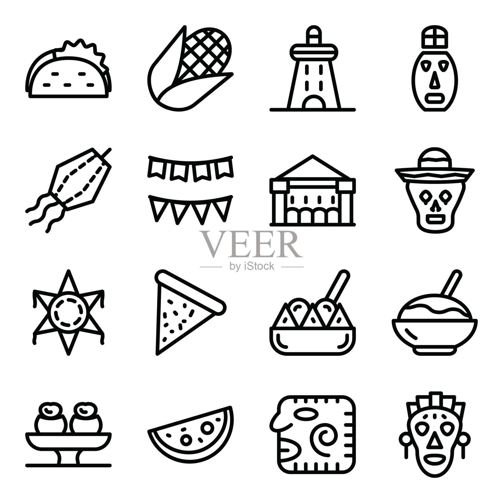 墨西哥节日图标在现代填充风格插画图片素材