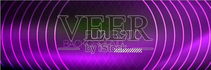 闪亮的霓虹灯线条，条纹和波浪技术插画图片素材