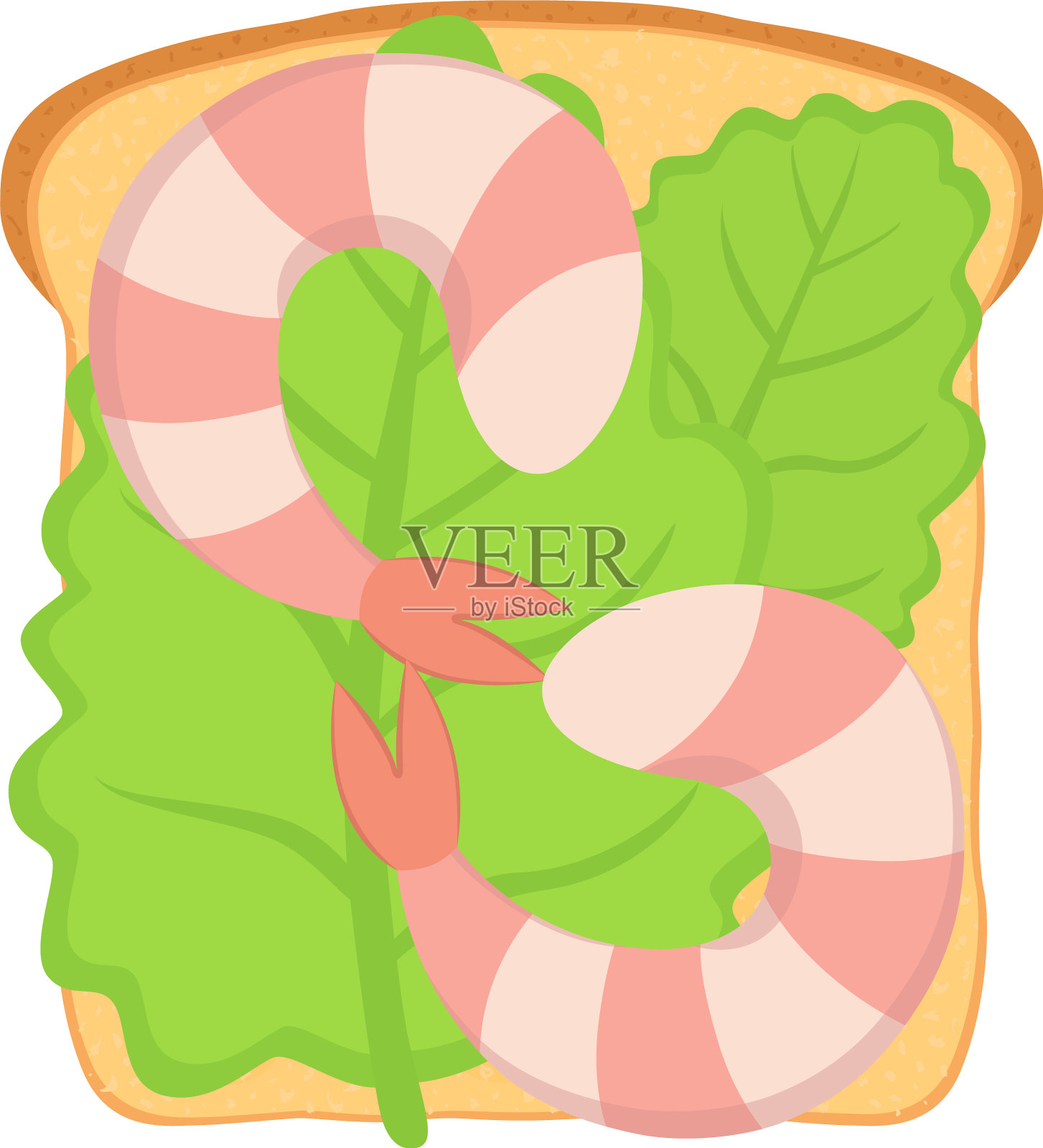 加虾和沙拉叶的三明治插画图片素材