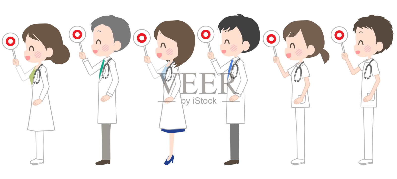 带着圆标记标牌的医护人员插画图片素材