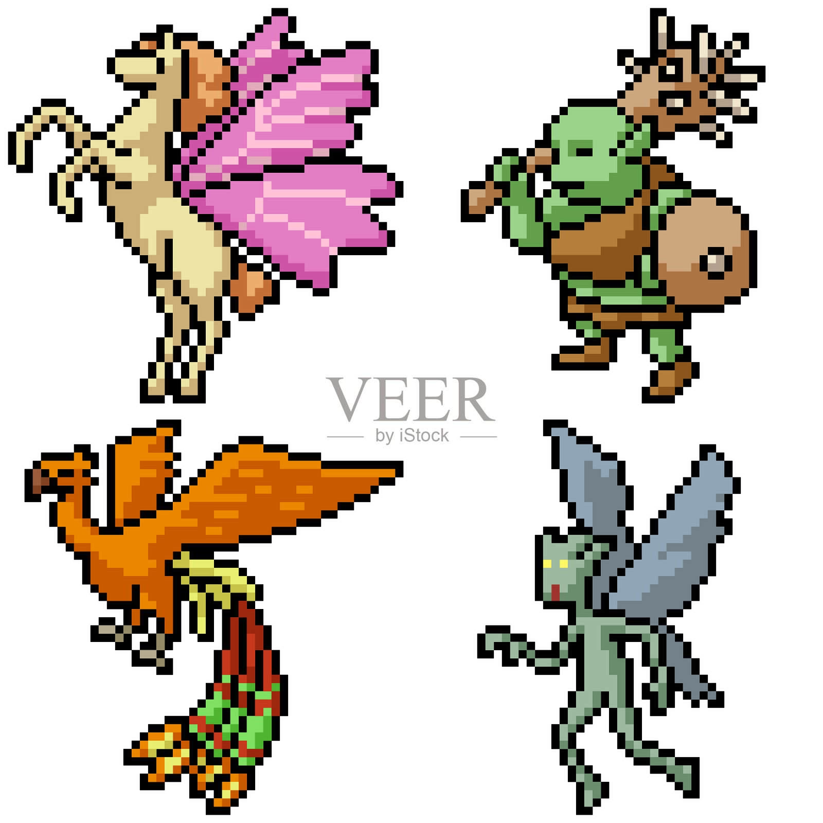 像素美术集孤立的幻想怪物设计元素图片