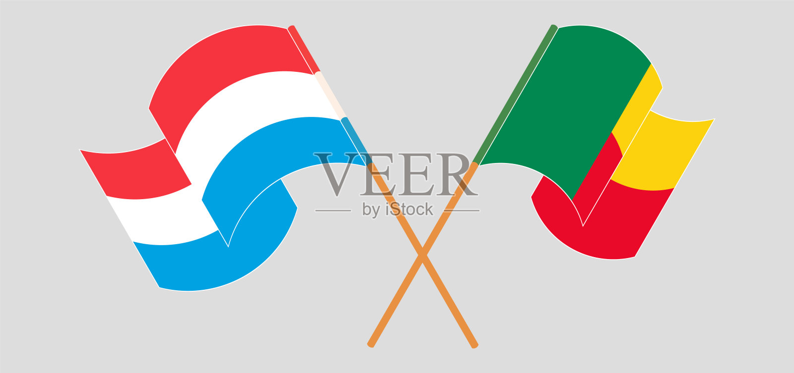 贝宁和卢森堡的国旗交叉挥舞插画图片素材