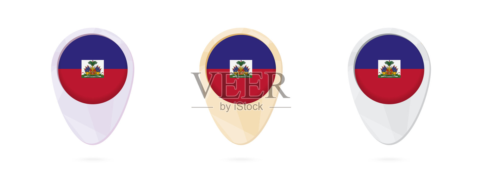 海地国旗地图标记，3种颜色版本。插画图片素材