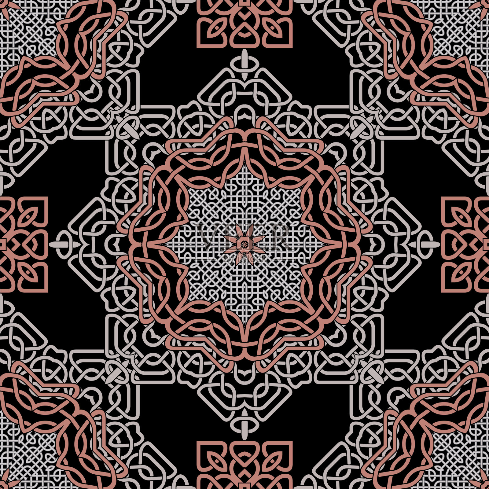 凯尔特曼陀罗花艺优雅无缝图案插画图片素材