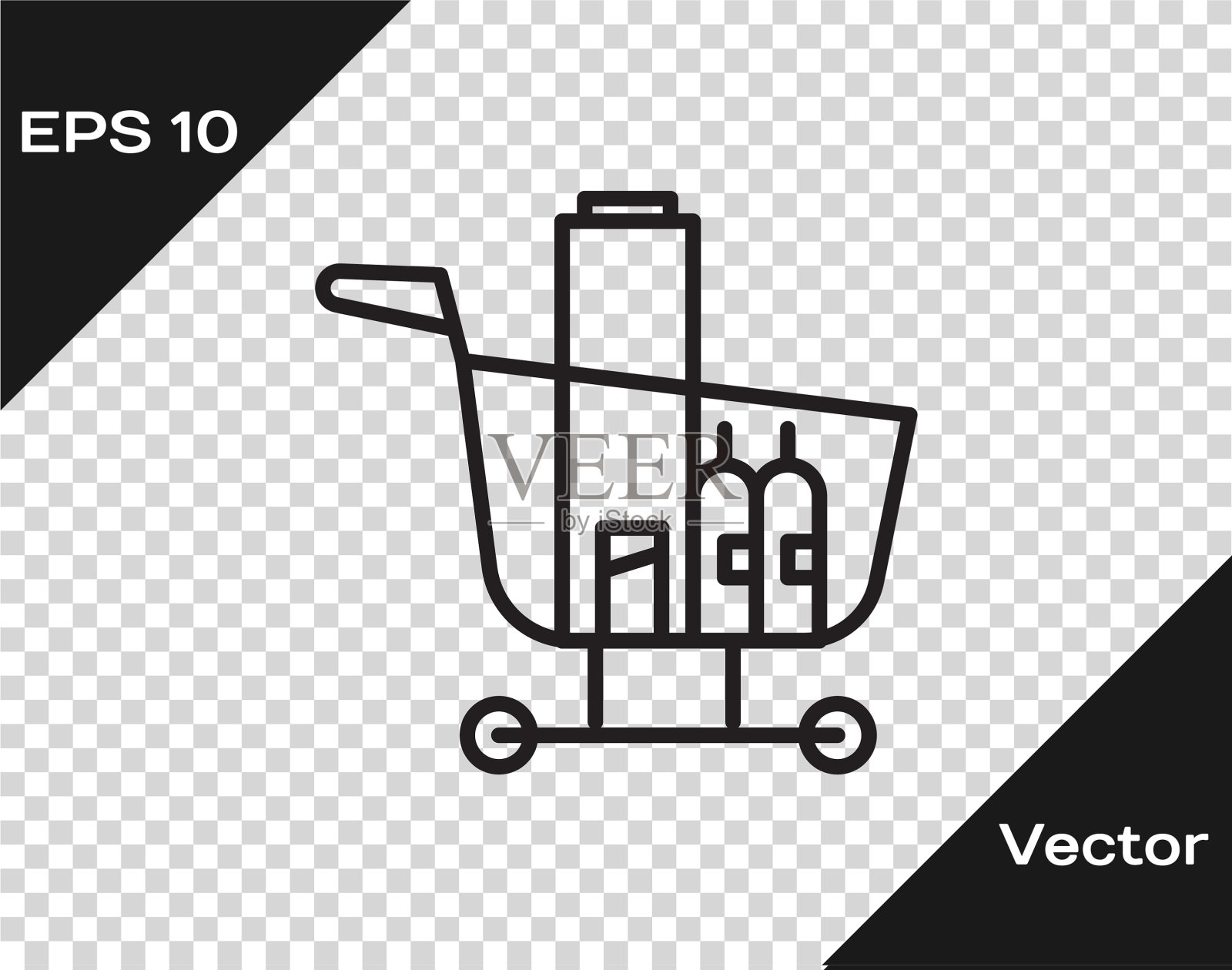 购物车和食品图标上的黑线隔离插画图片素材