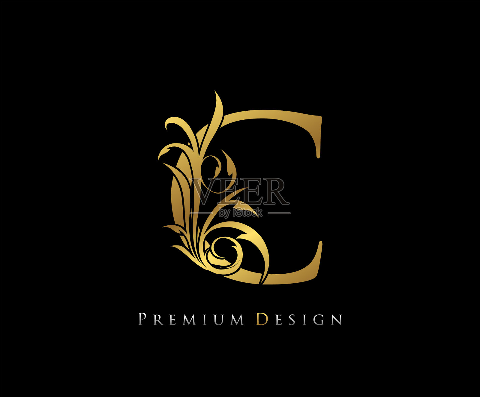 豪华金premium c字母格调优雅插画图片素材